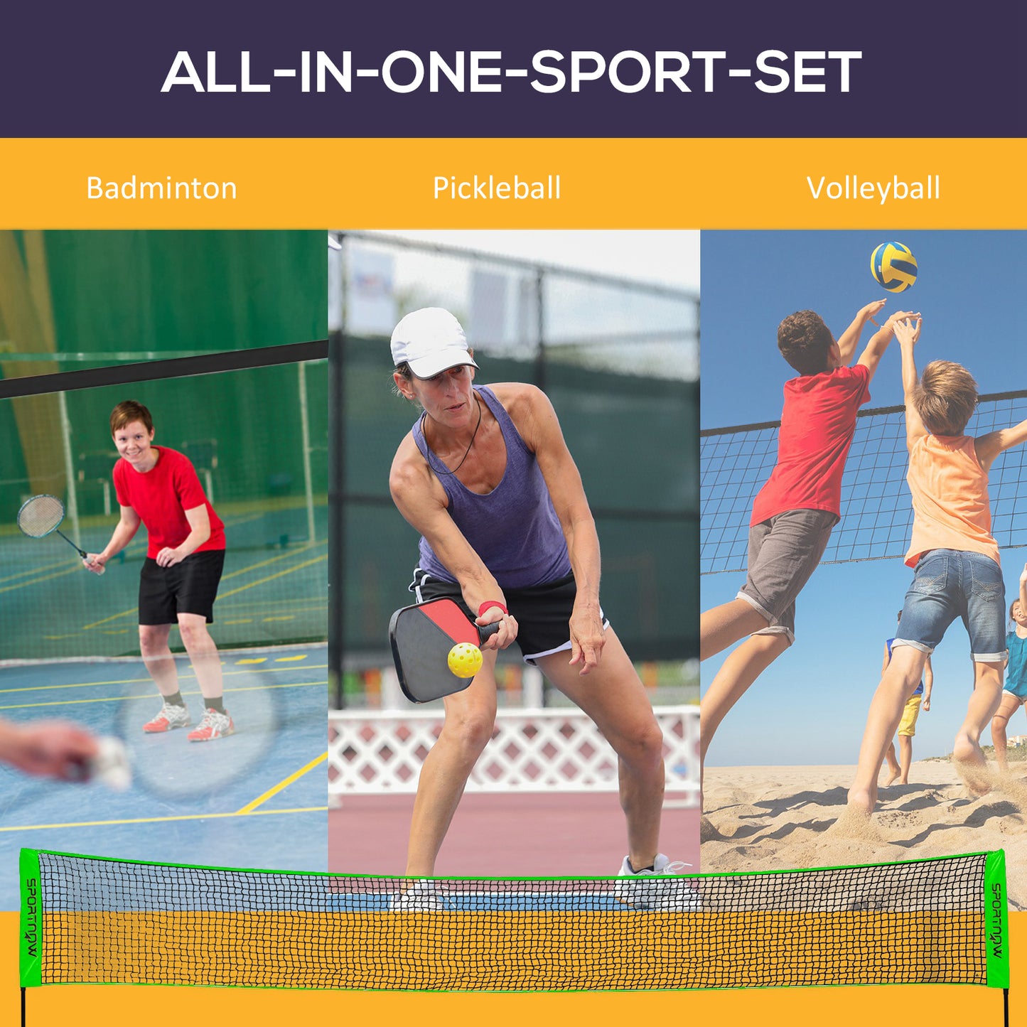 Badminton Net Set, Height Adjustable Net for Pickleball, Volleyball