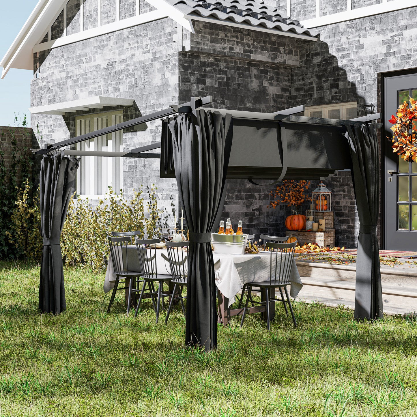 3 x 3 m Retractable Roof Pergola, with Curtains