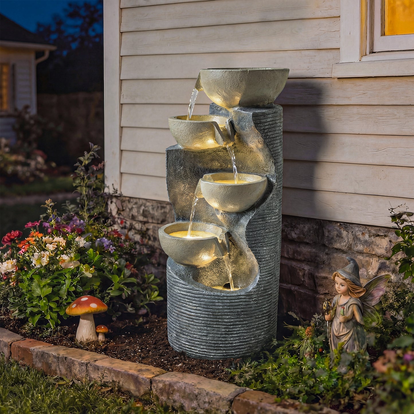 Garden Water Feature, Outdoor Water Fountain with LED Lights