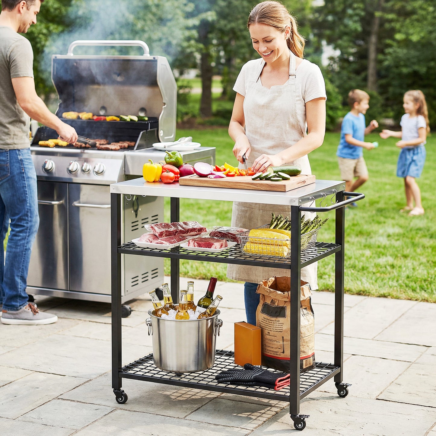 Outdoor Grill Cart with Stainless Steel Tabletop (2)