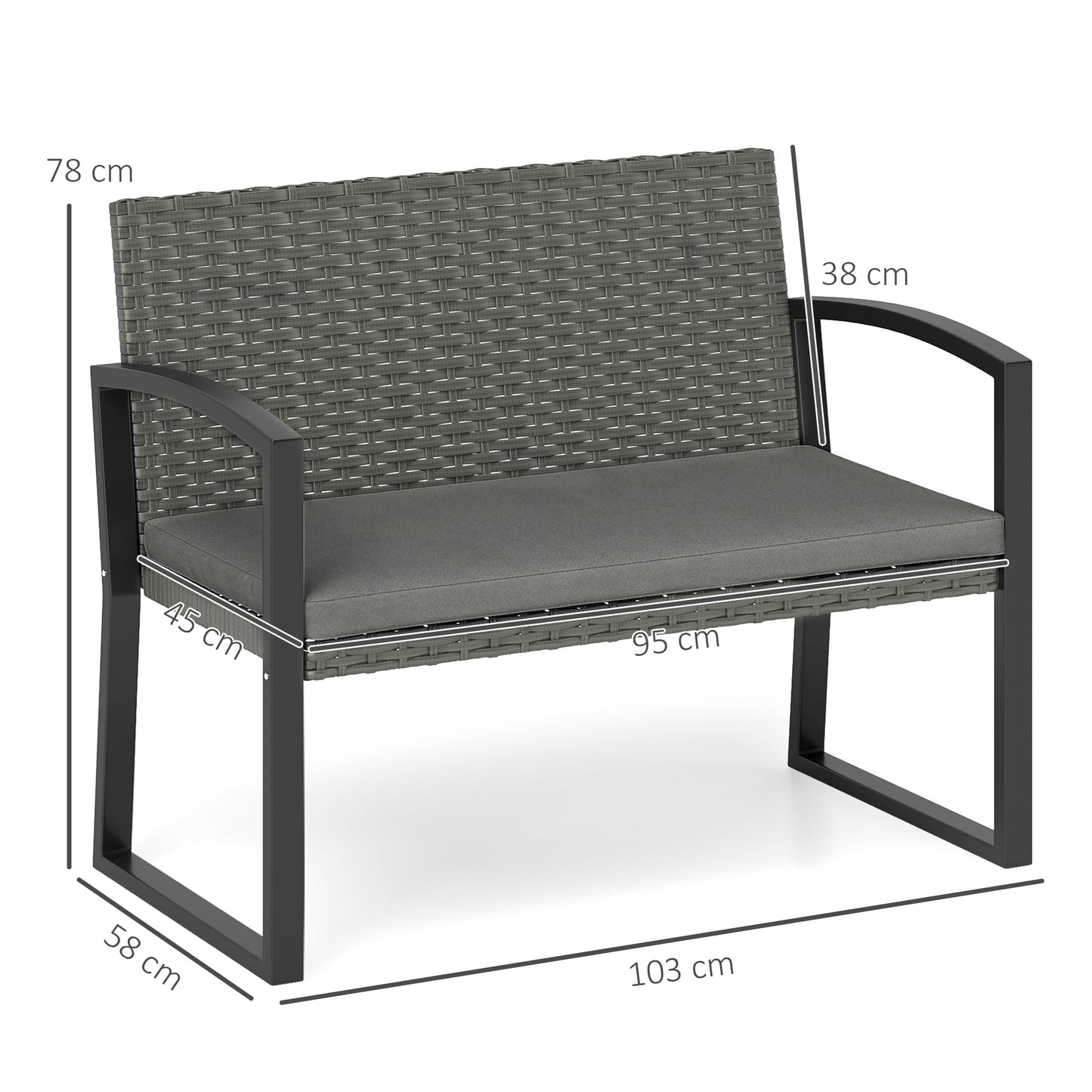 Two-Seater Rattan Garden Bench