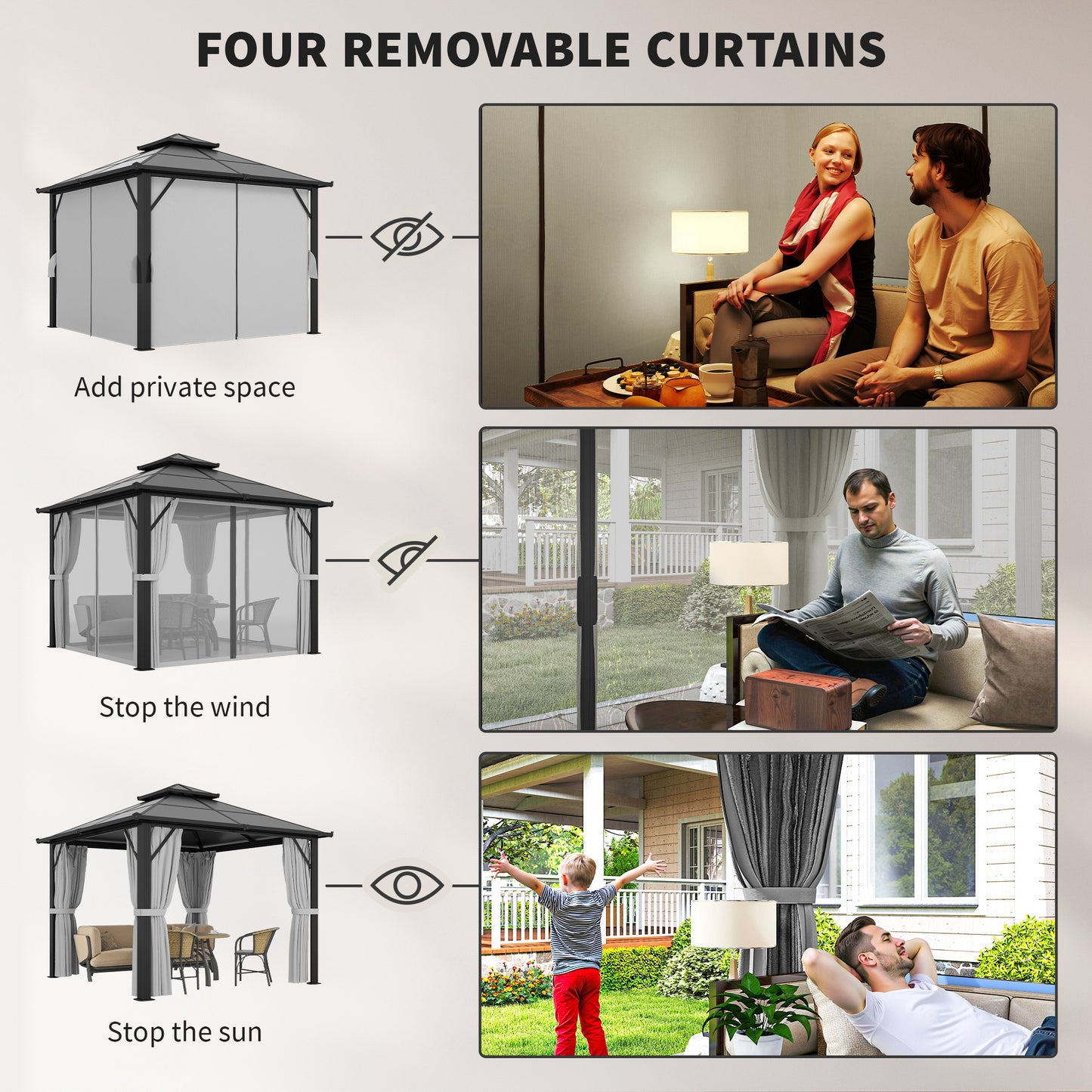 3 x 3(m) Hardtop Gazebo Canopy with UPF30+ Double Polycarbonate Roof