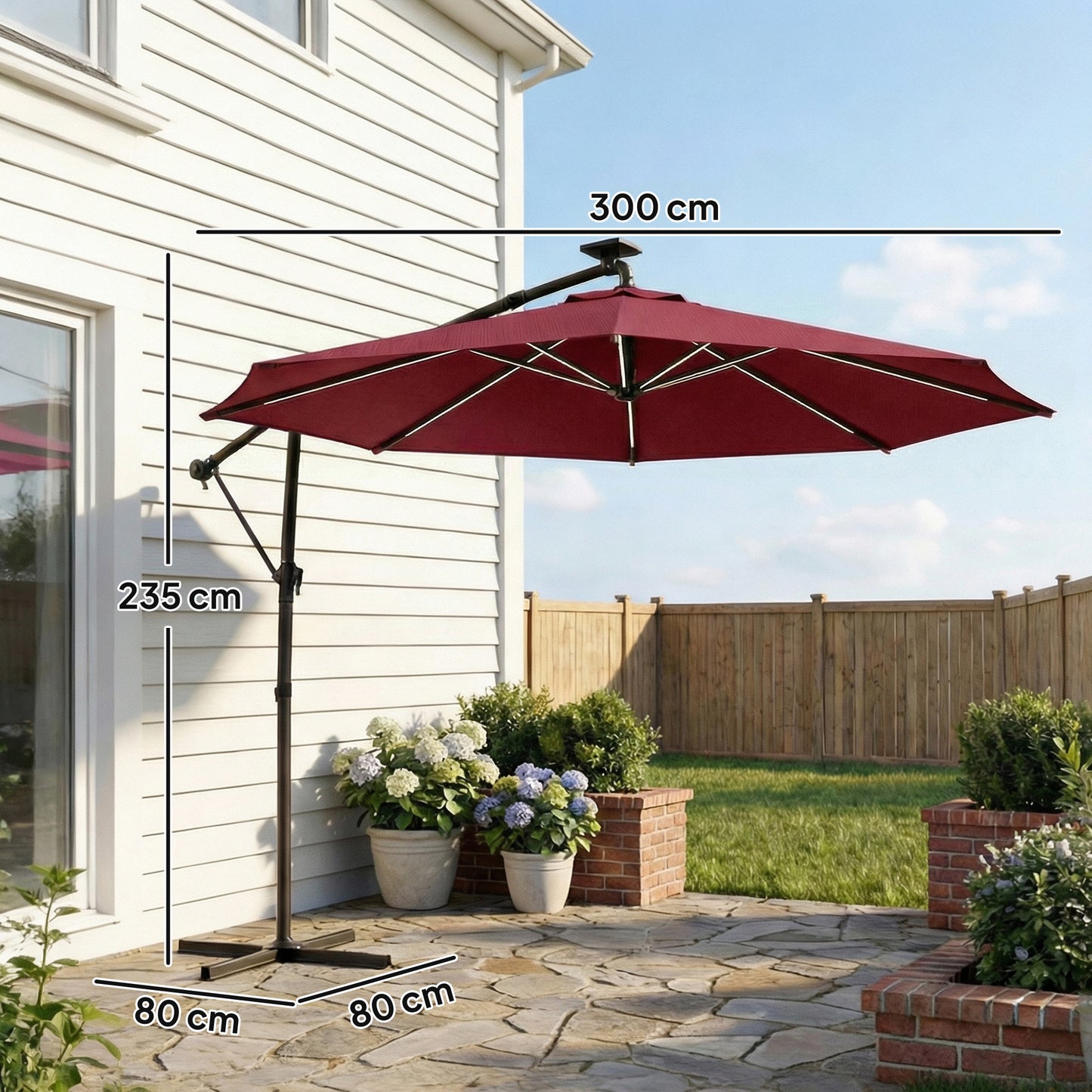3 m Garden Cantilever Parasol with LED Solar Light