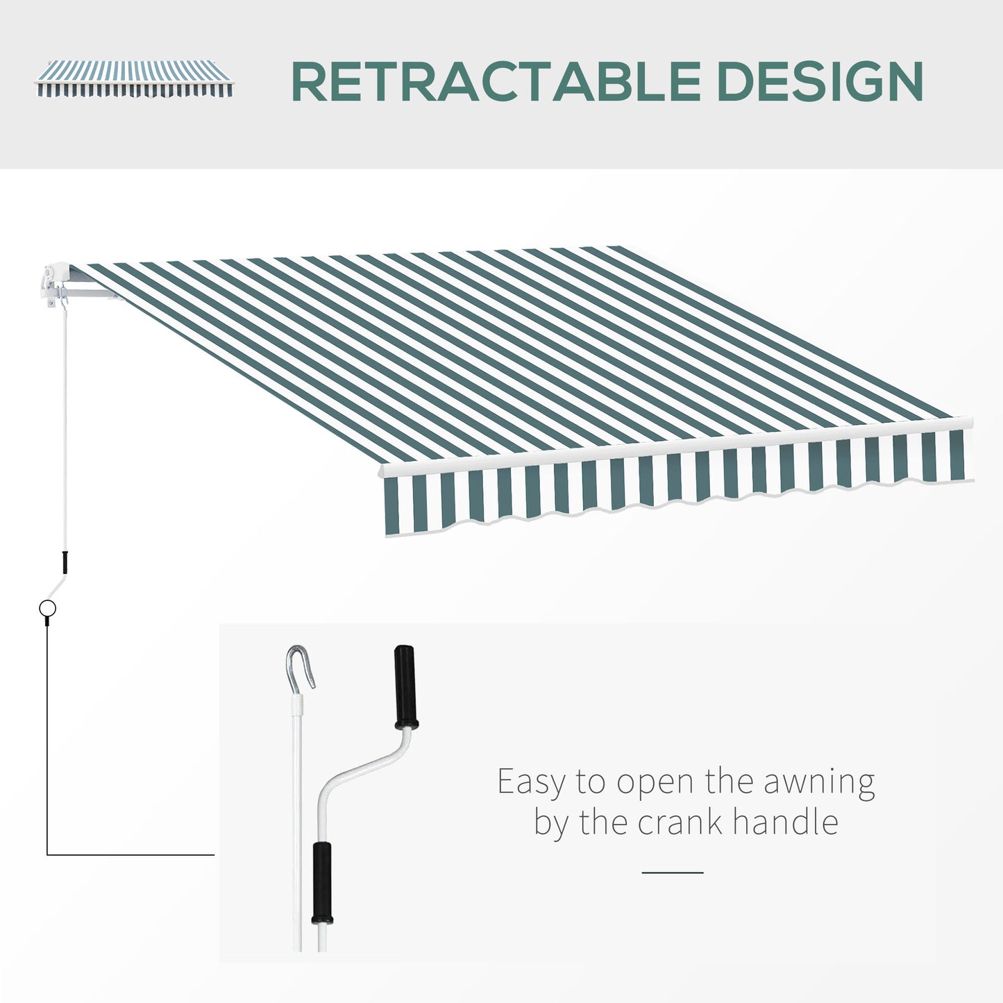 Retractable Awning, 2.5x2 m-Dark Green/White