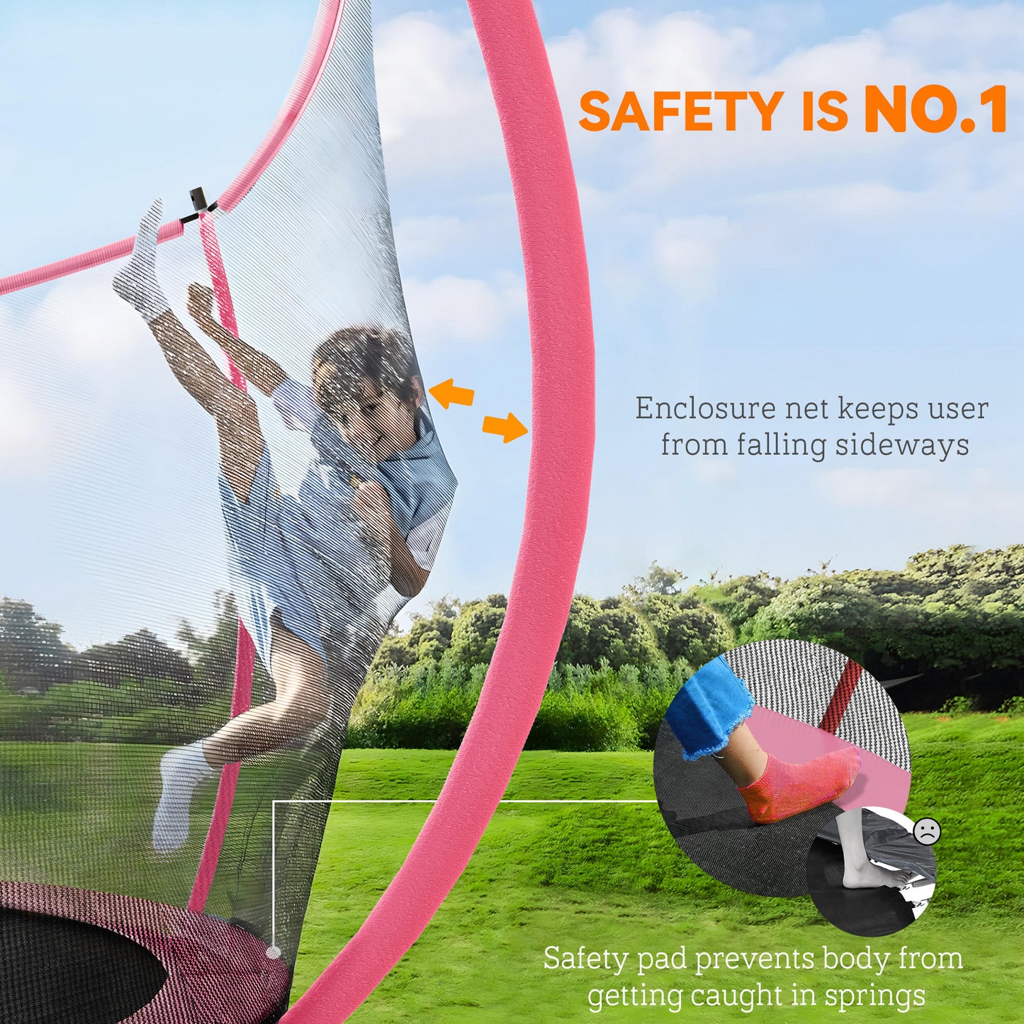10ft Outdoor Trampoline with Enclosure Net, Spring Cover