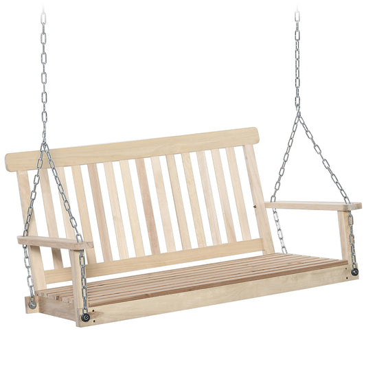 Outdoor Wooden Swing Bench 2-Seater Porch Swing Chair Hanging