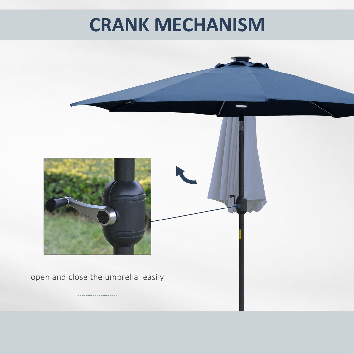 2.7m Garden Parasol Sun Umbrella w/ LED Solar Light Angled Canopy