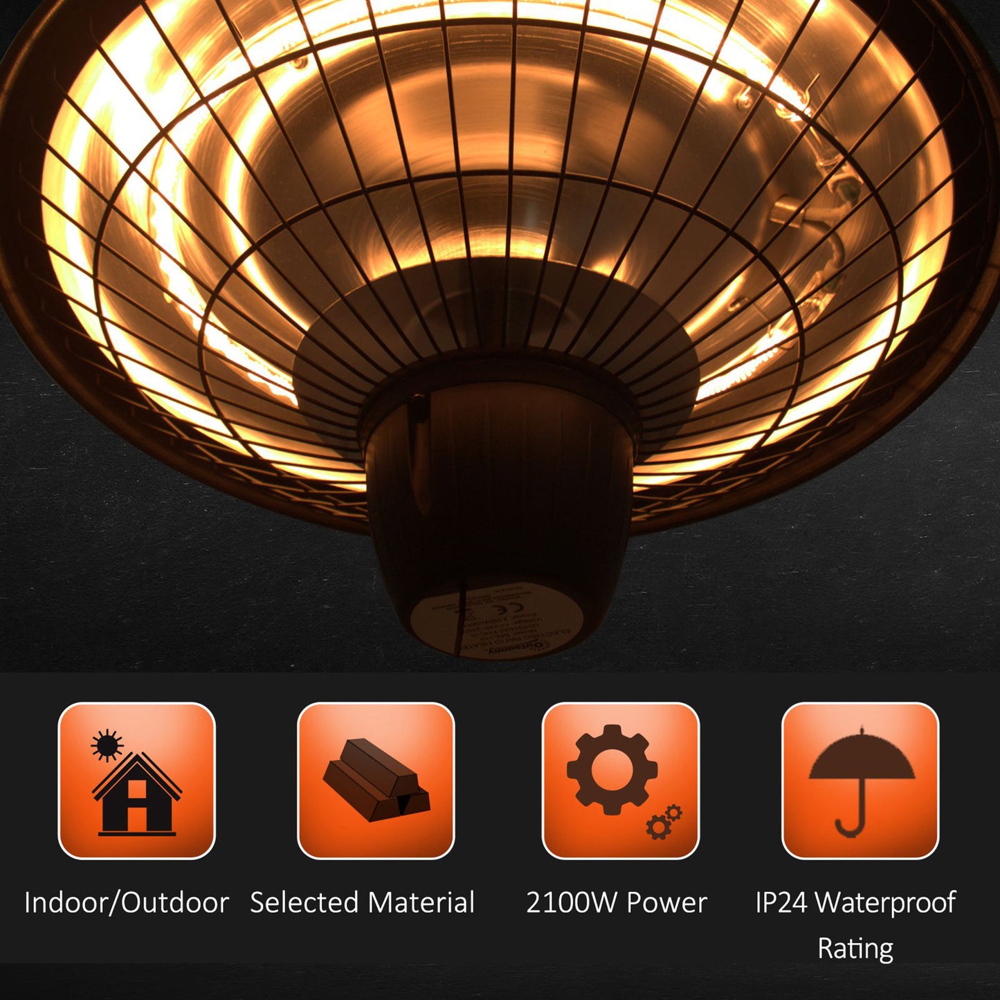 2100W Outdoor Ceiling Mounted Halogen Electric Heater Hanging Patio