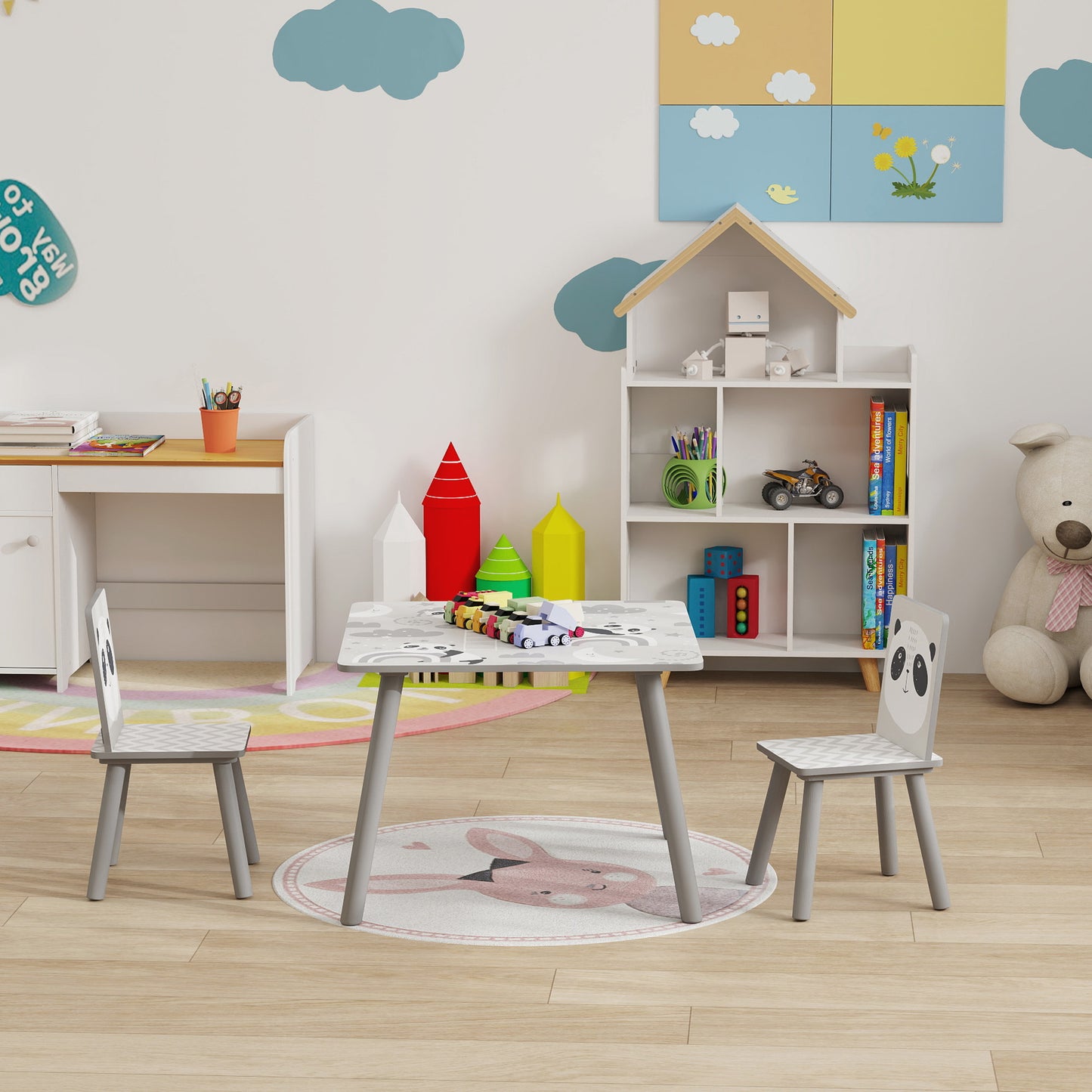Kids Table and Chair Set, Toddler Table with 2 Chairs
