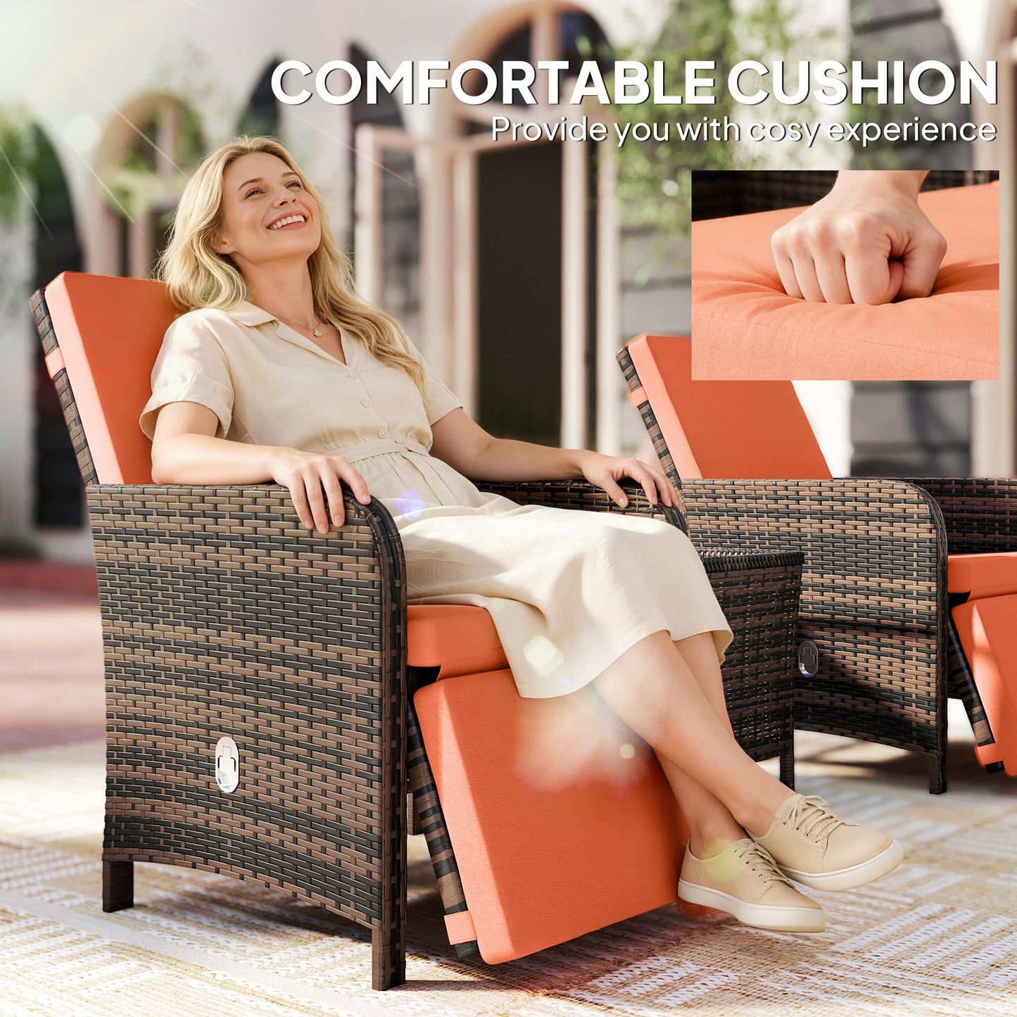 3 Pieces Rattan Bistro Set Balcony Furniture with Cushions