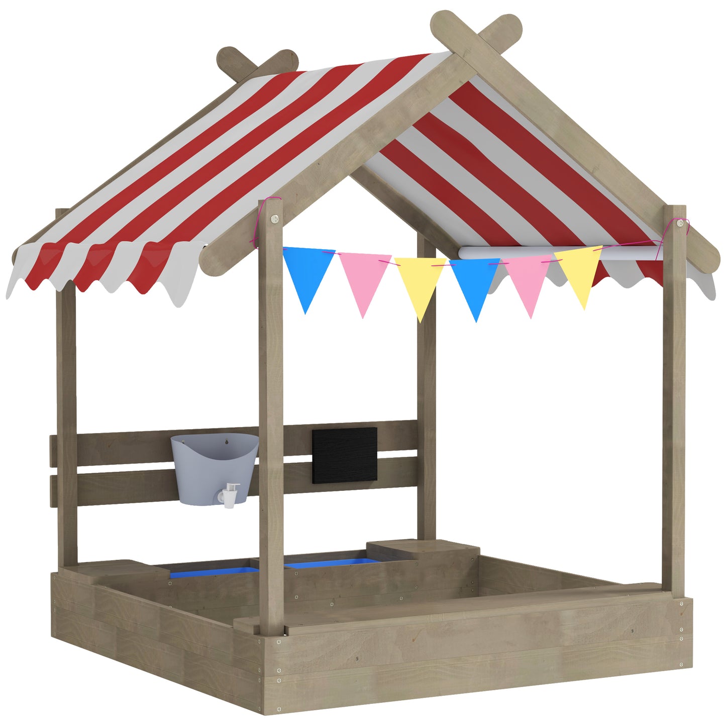 House-Designed Wooden Sandbox, Outdoor Sandpit, with Blackboard