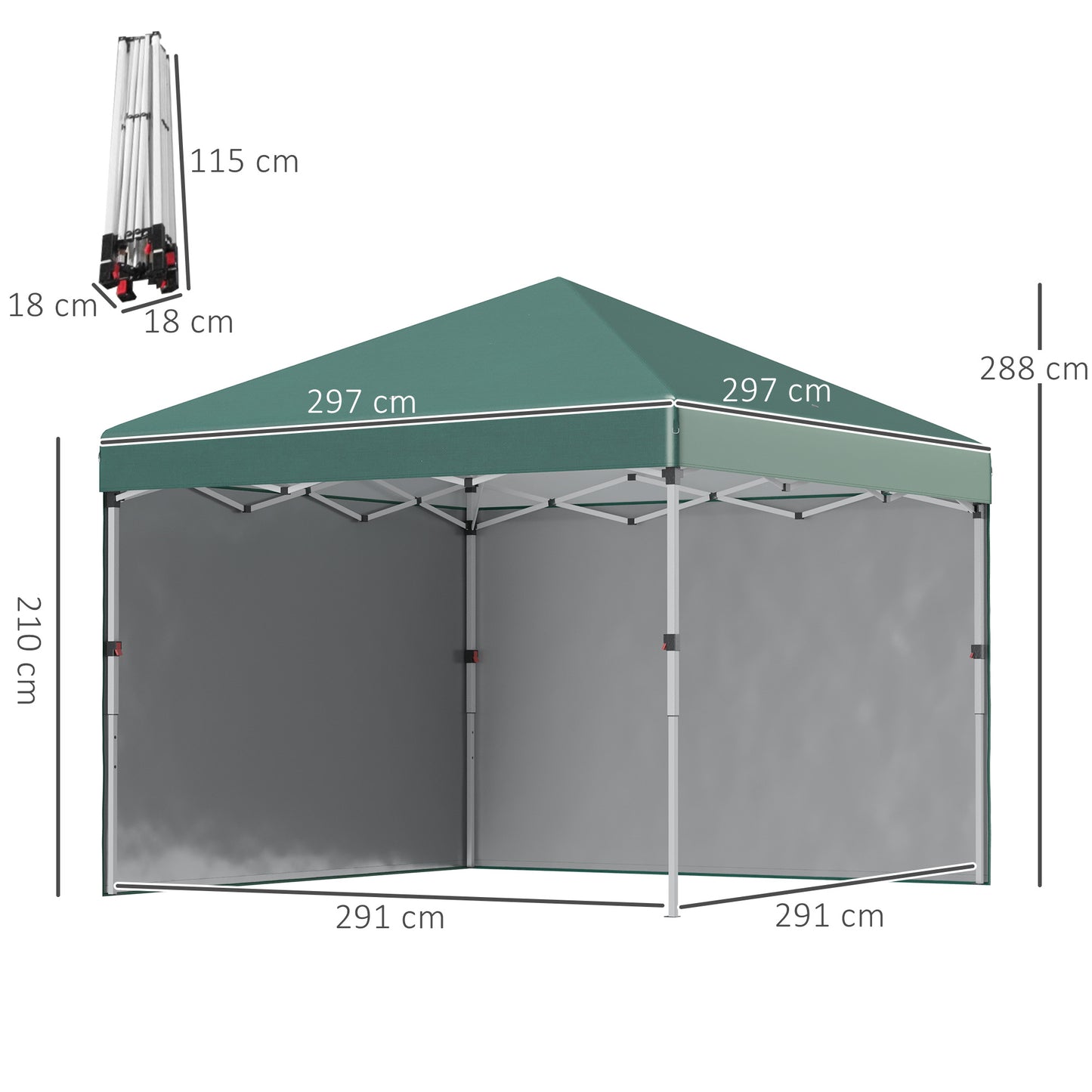 3 x 3 (M) Pop Up Gazebo, UPF 30+ with 2 Sidewalls