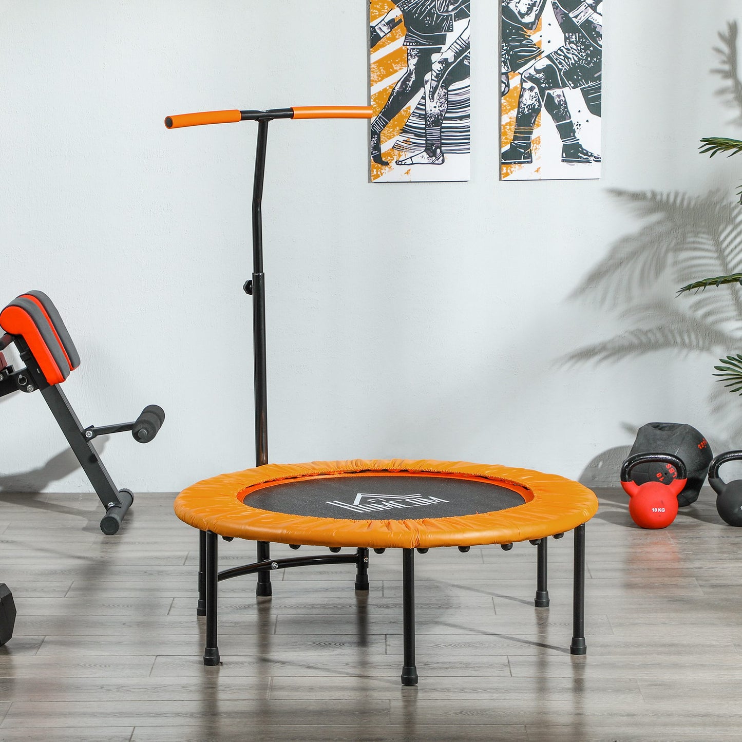 40" Fitness Trampoline with Adjustable Handle, Rebounder Trampoline