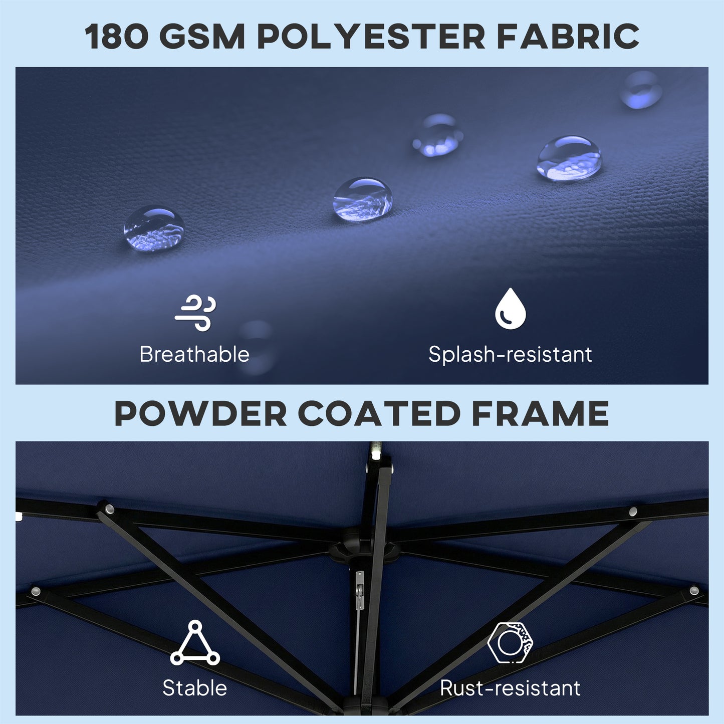2.6 m Half Garden Parasol with Solar LED Lights