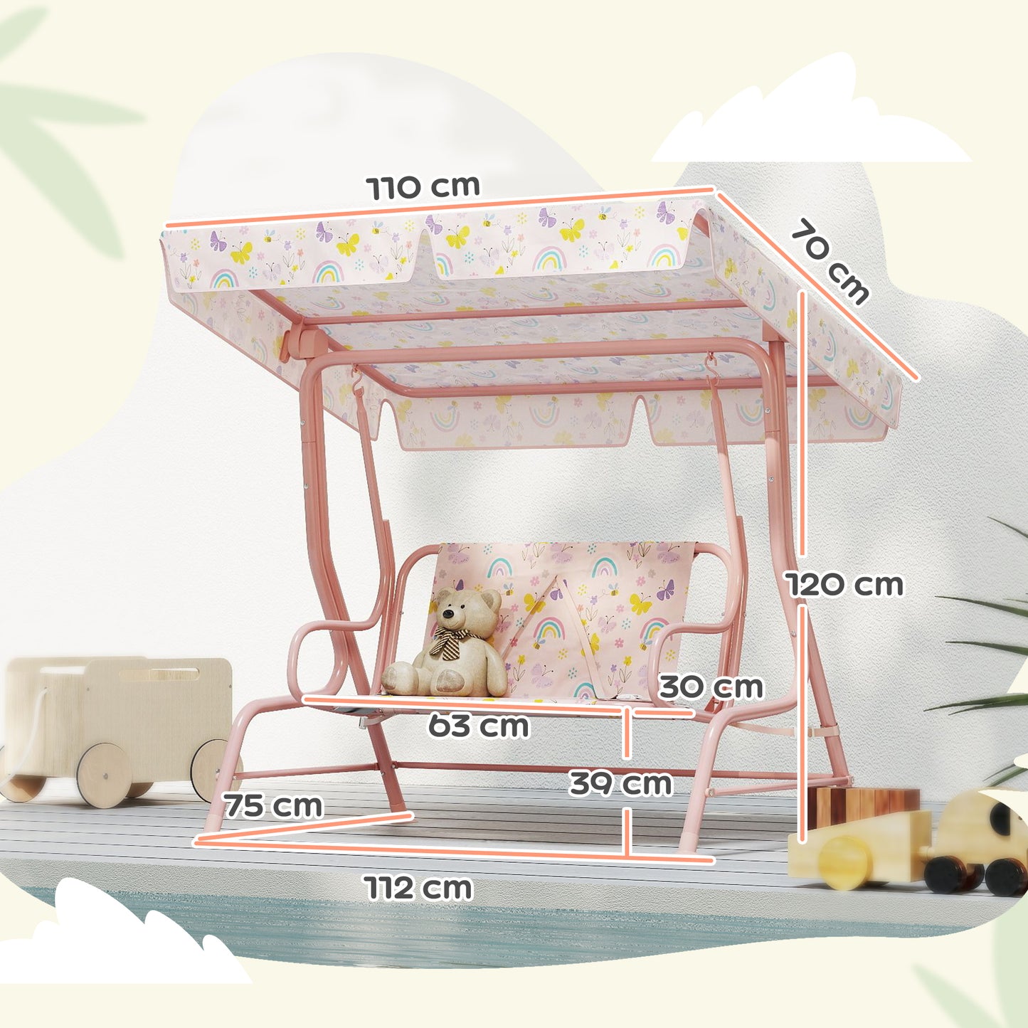 Kids Garden Swing Chair with Adjustable Canopy, Safety Belt