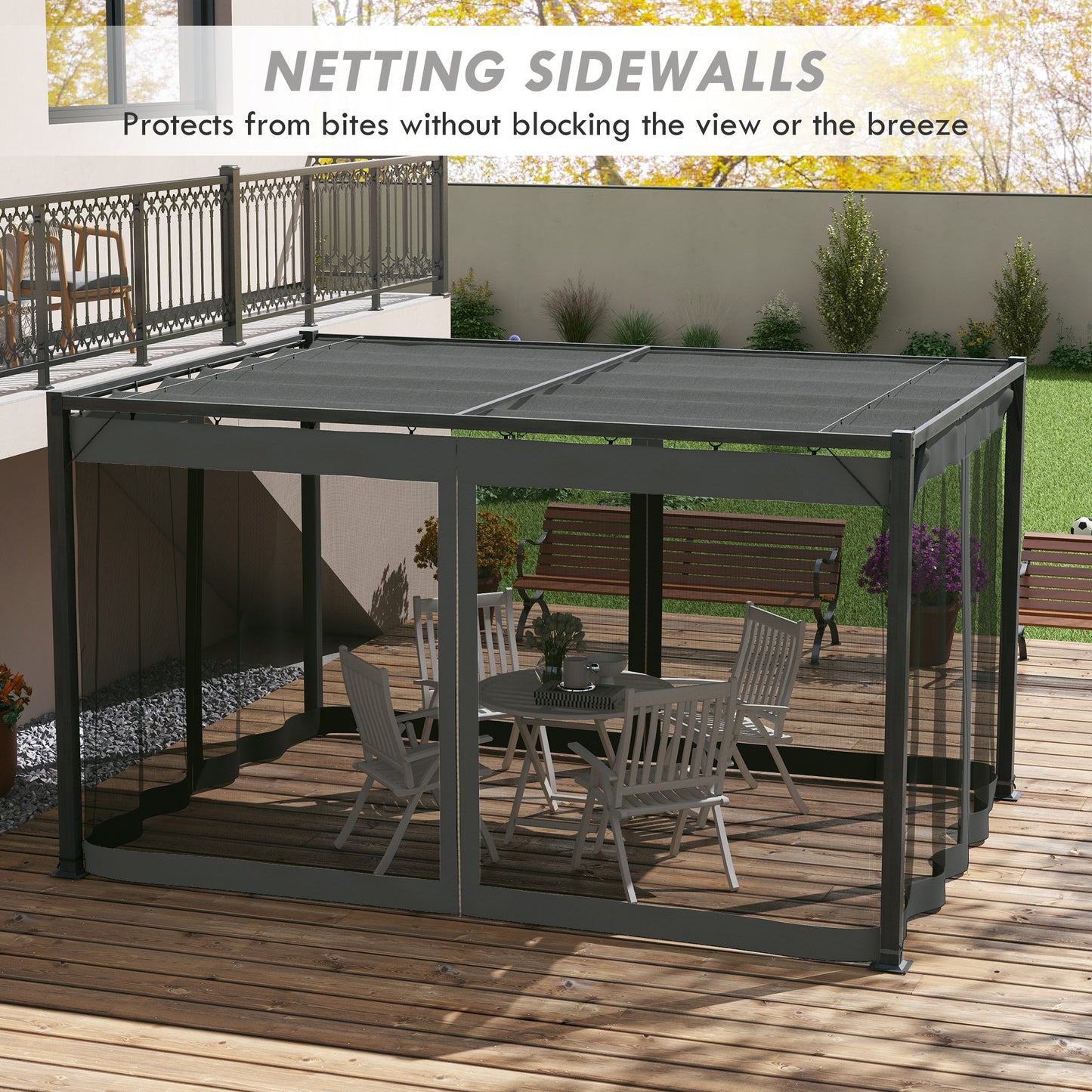 3 x 4m Aluminium Frame Pergola, with Retractable Roof