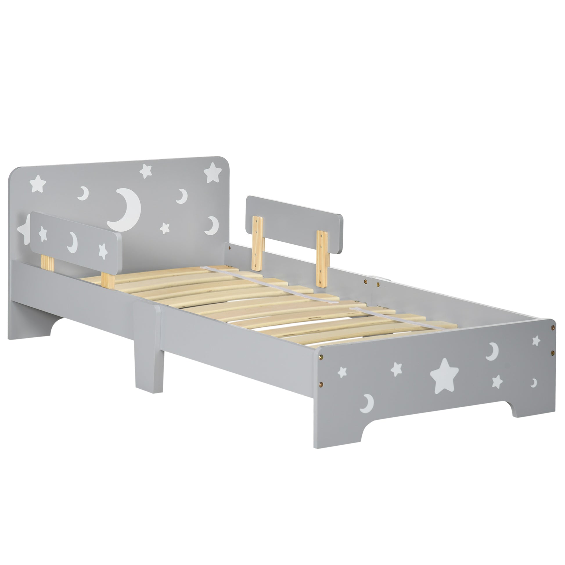 Kids Toddler Bed, with Star and Moon Patterns, Side Rails