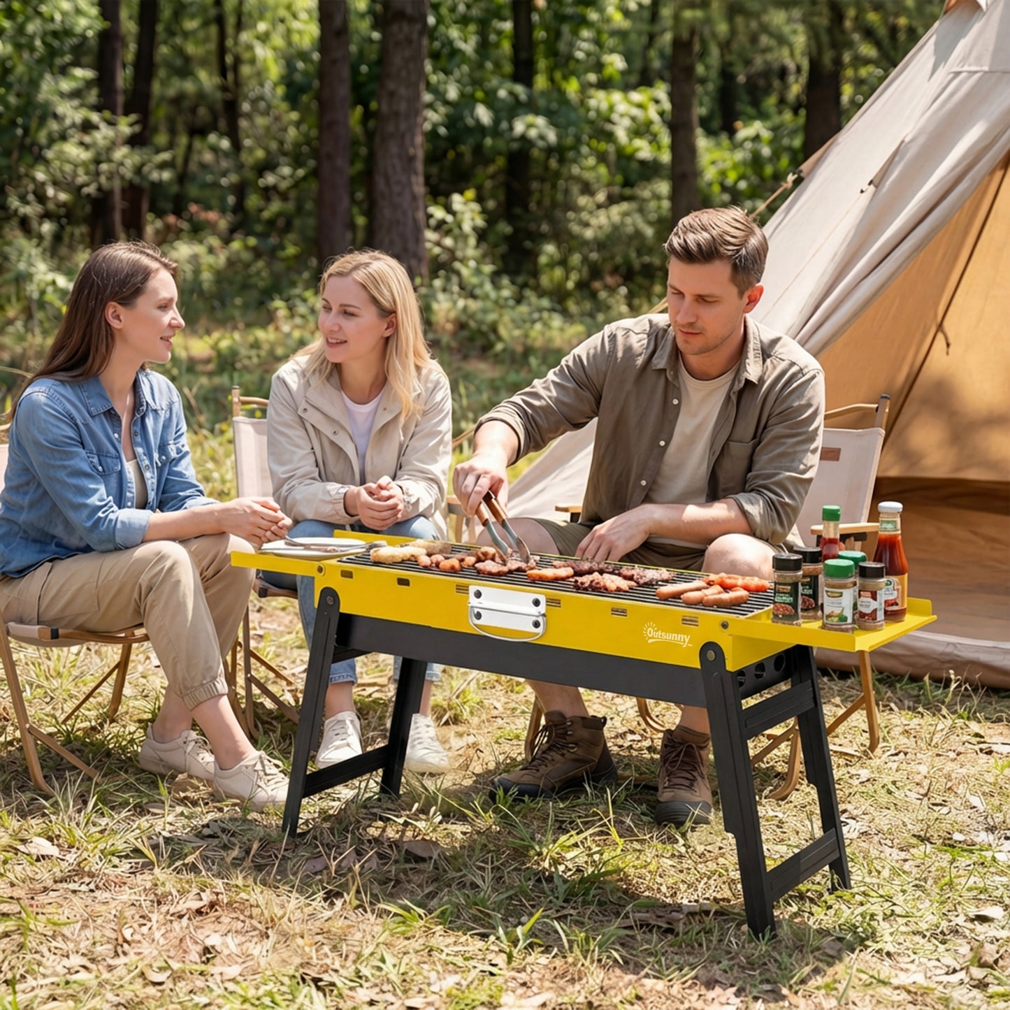 Portable BBQ Grill, Foldable Charcoal Grill for Camping and Picnics
