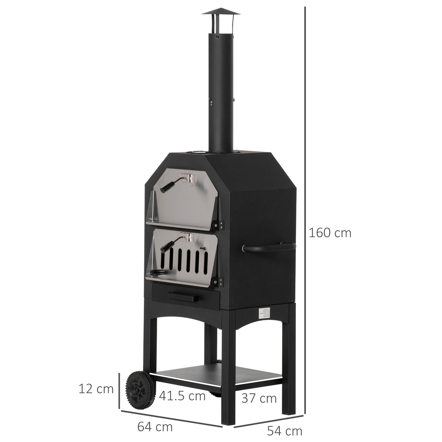 Outdoor Garden Pizza Oven Charcoal BBQ Grill 3-Tier Freestanding w/