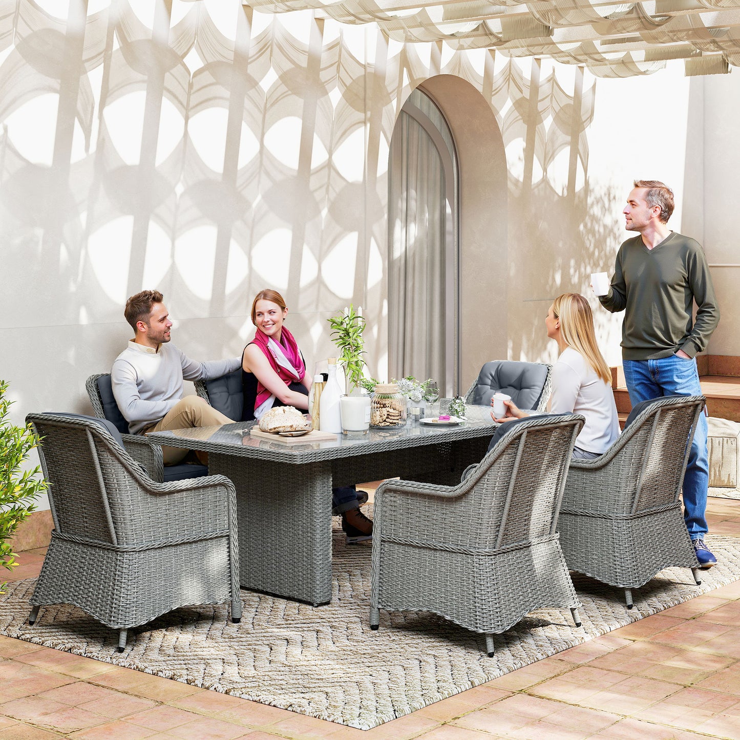 Seven-Piece Rattan Dining Set (1)