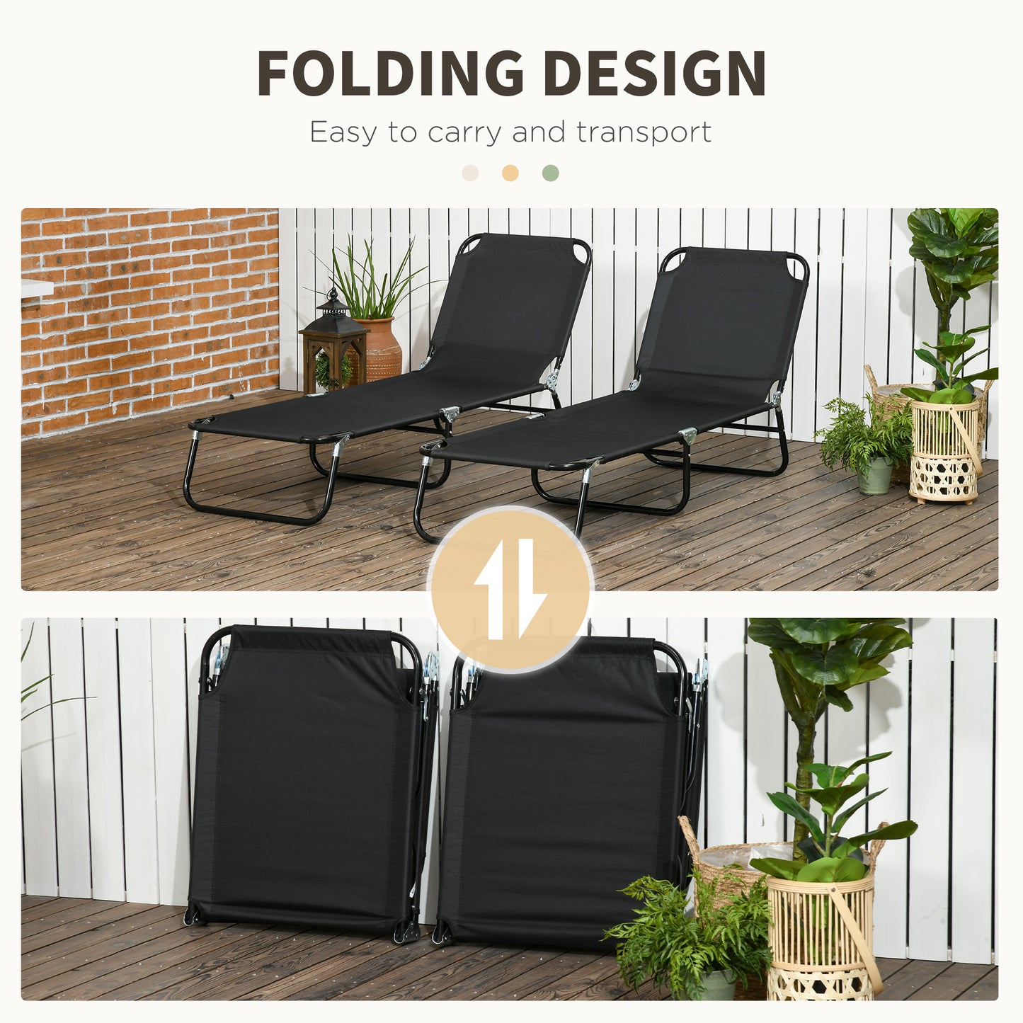 Set of Two Metal Frame Folding Sun Loungers
