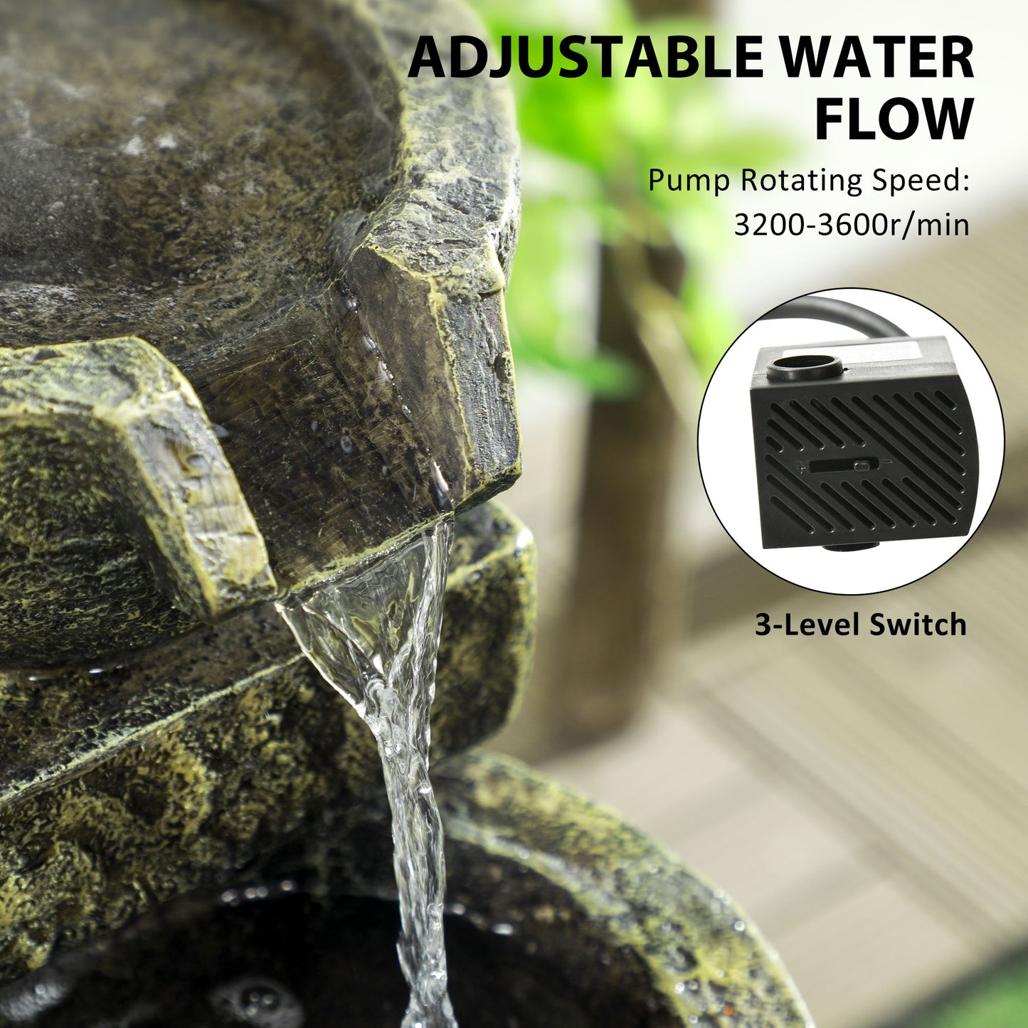 Garden Water Feature Waterfall Fountain with 4-Tier Stone Look Bowls