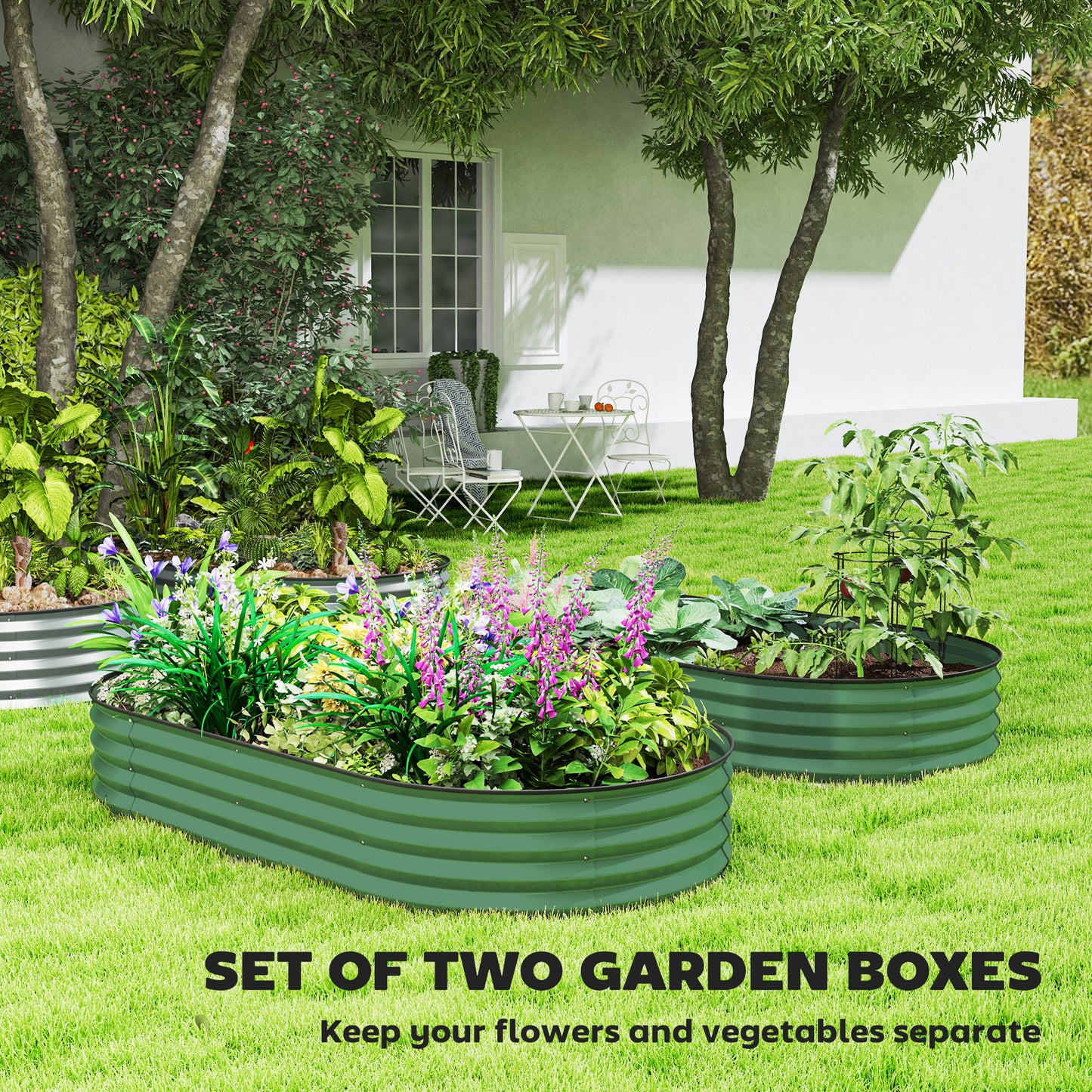 Set of Two 181 x 93cm Steel Planters