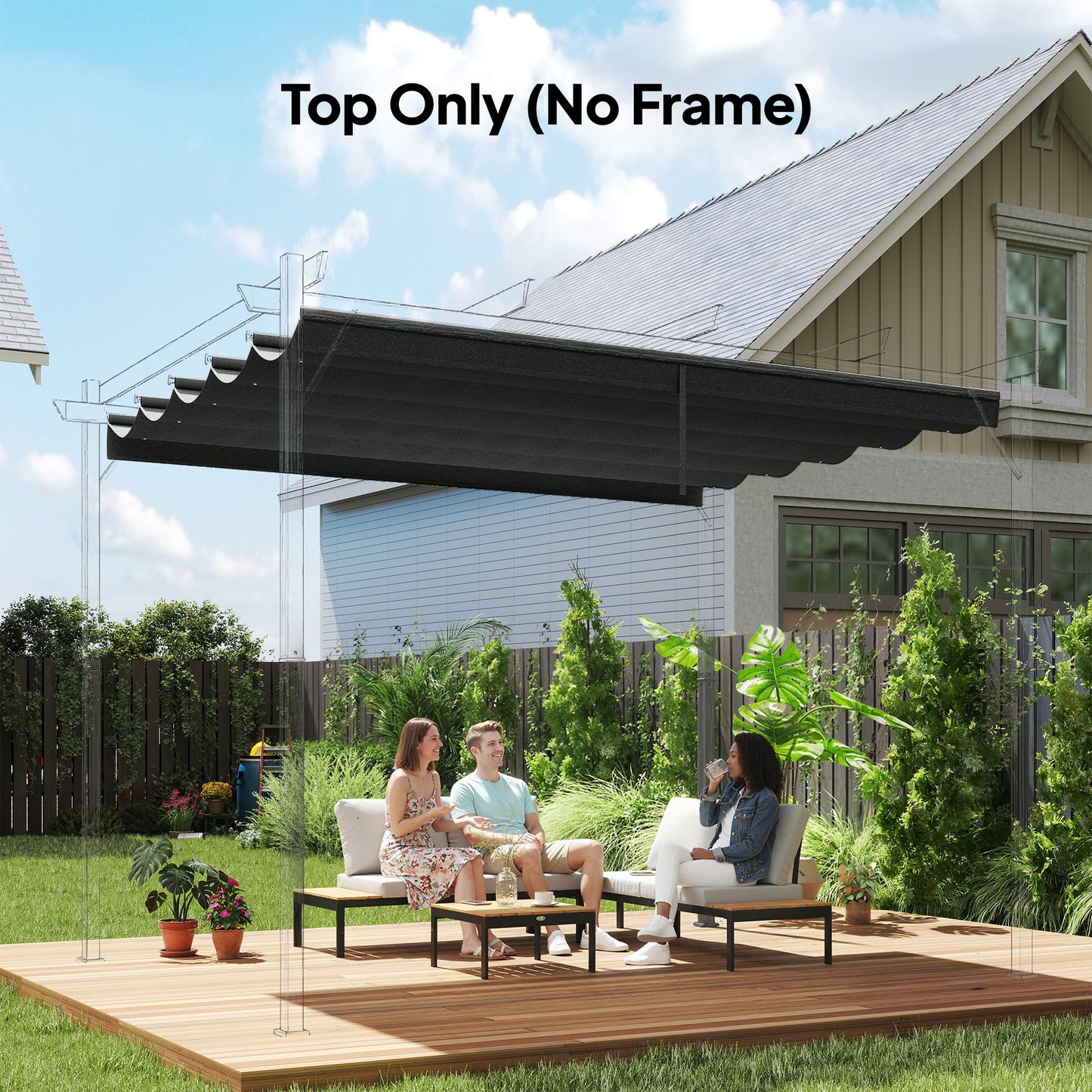 Retractable Pergola Cover, 2.55 x 2.5 m Replacement Canopy Fabric
