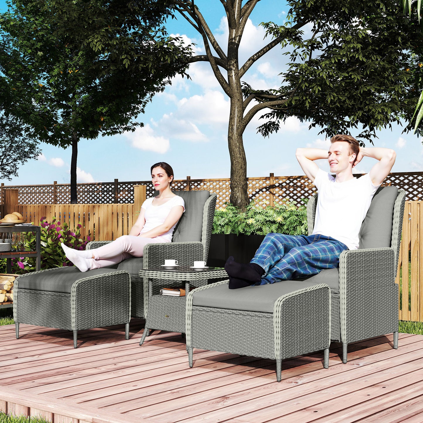Five-Piece Reclining Rattan Chair Set