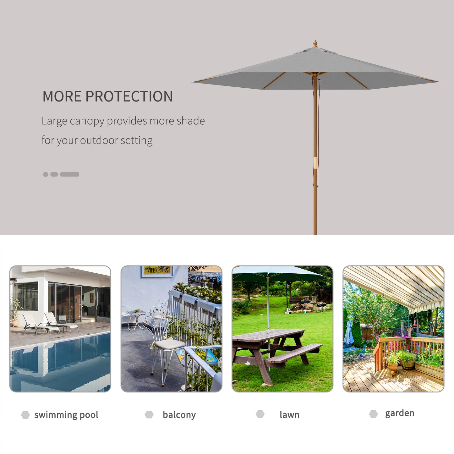 2.5m Wood Garden Parasol Sun Shade Patio Outdoor Wooden Umbrella