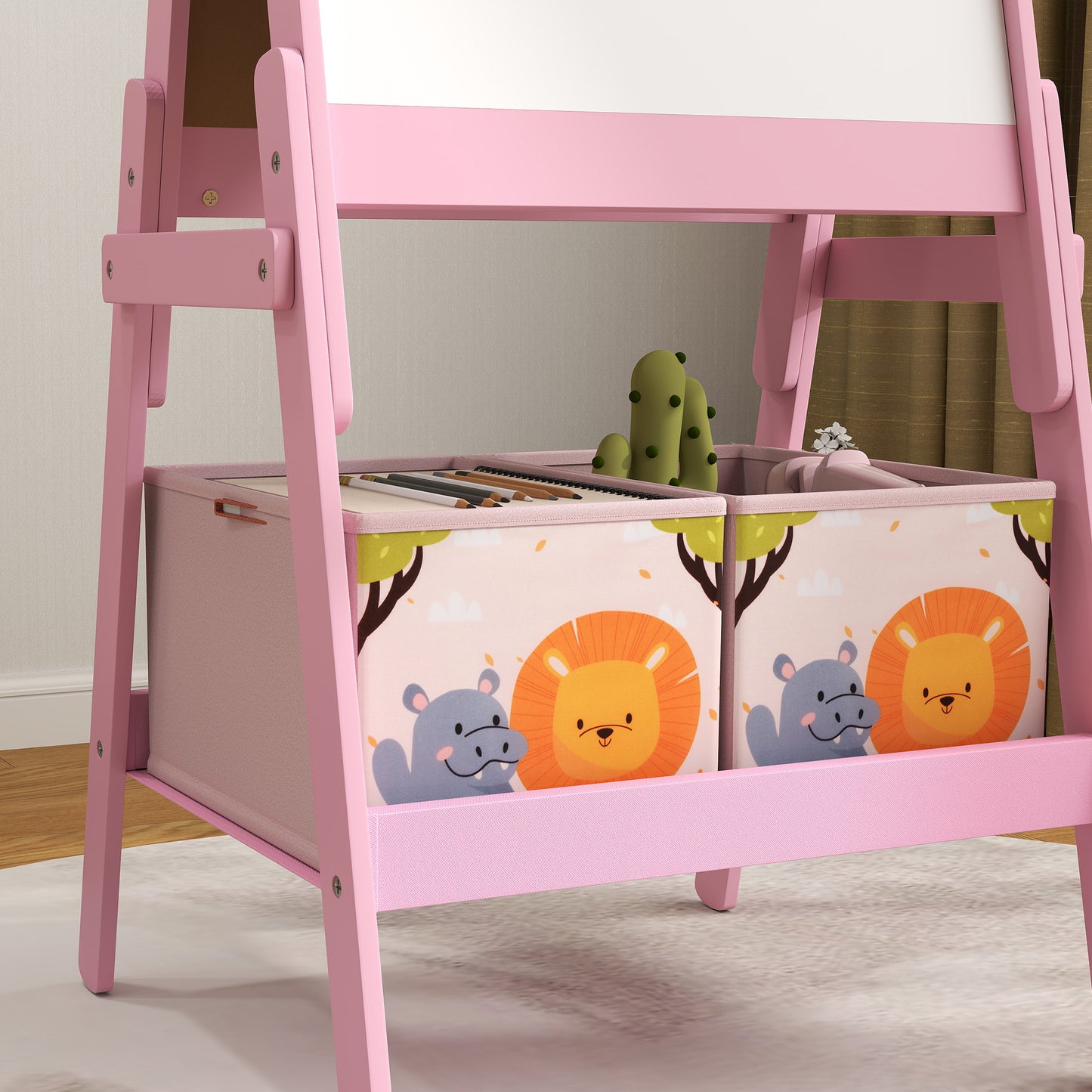 2 in 1 Kids Easel with Whiteboard, Chalkboard, Storage Boxes