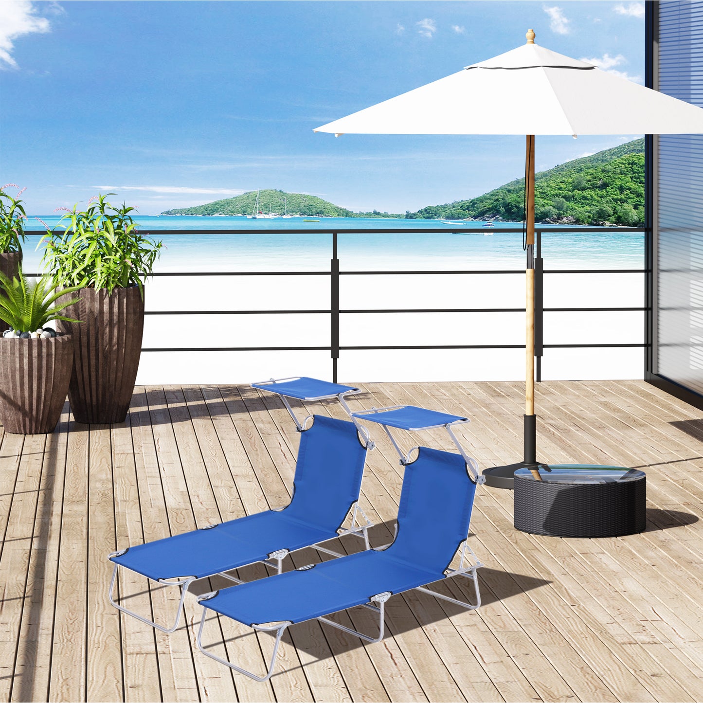2 Pieces Outdoor Foldable Sun Lounger