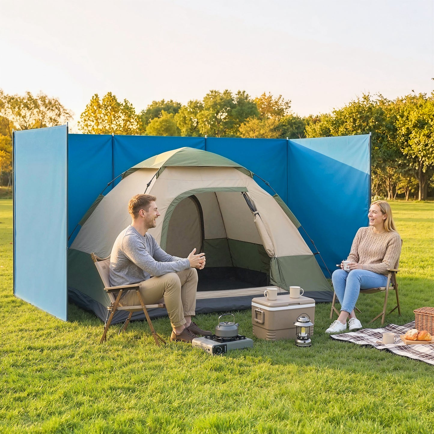 Camping Windbreak, Foldable Portable Wind Blocker w/ Carry Bag (2)