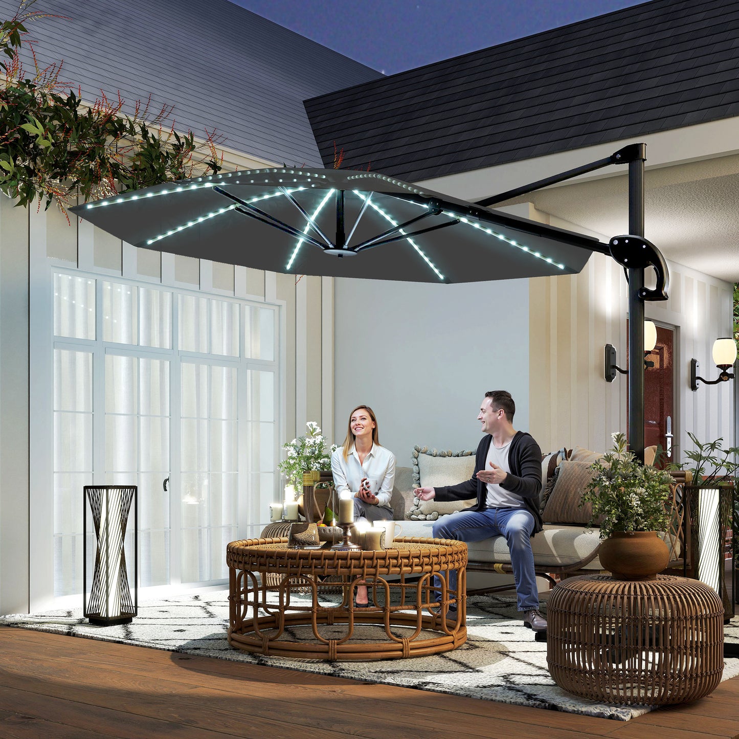3(m) Cantilever Garden Parasol with Solar Powered Lights