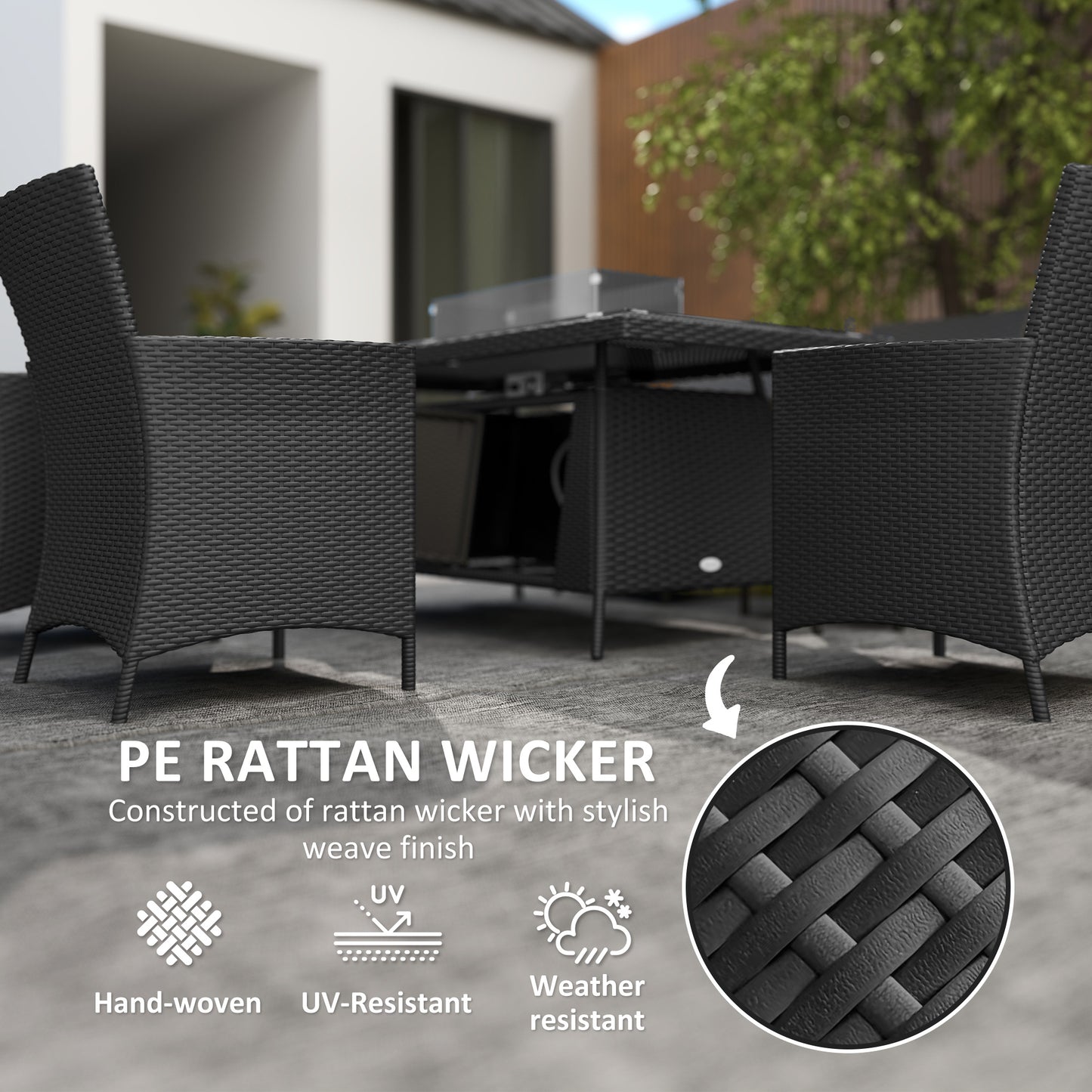 7 Pieces Outdoor Rattan Garden Furniture with Fire Pit Table