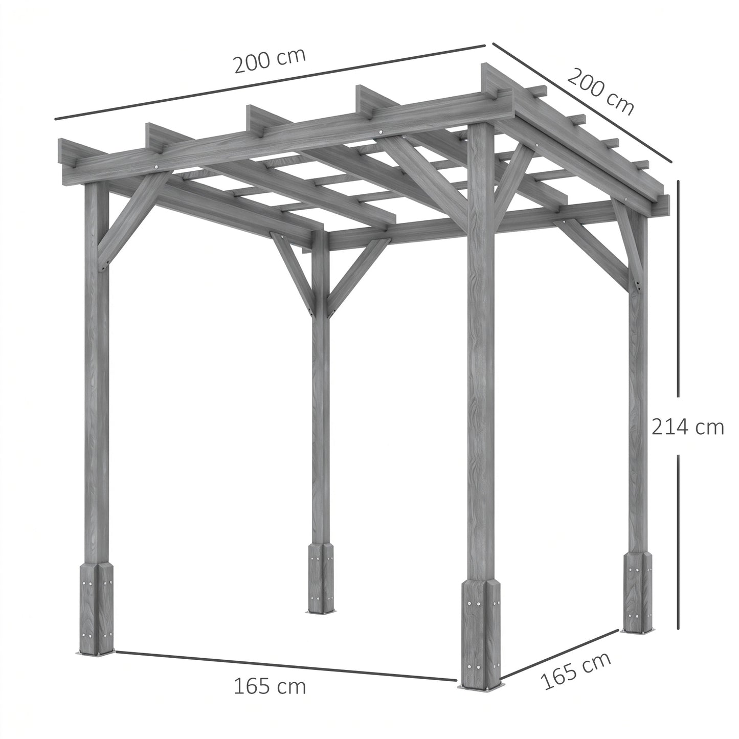 2 x 2m Wooden Pergola Kit, Decorative Garden Gazebo Shelter