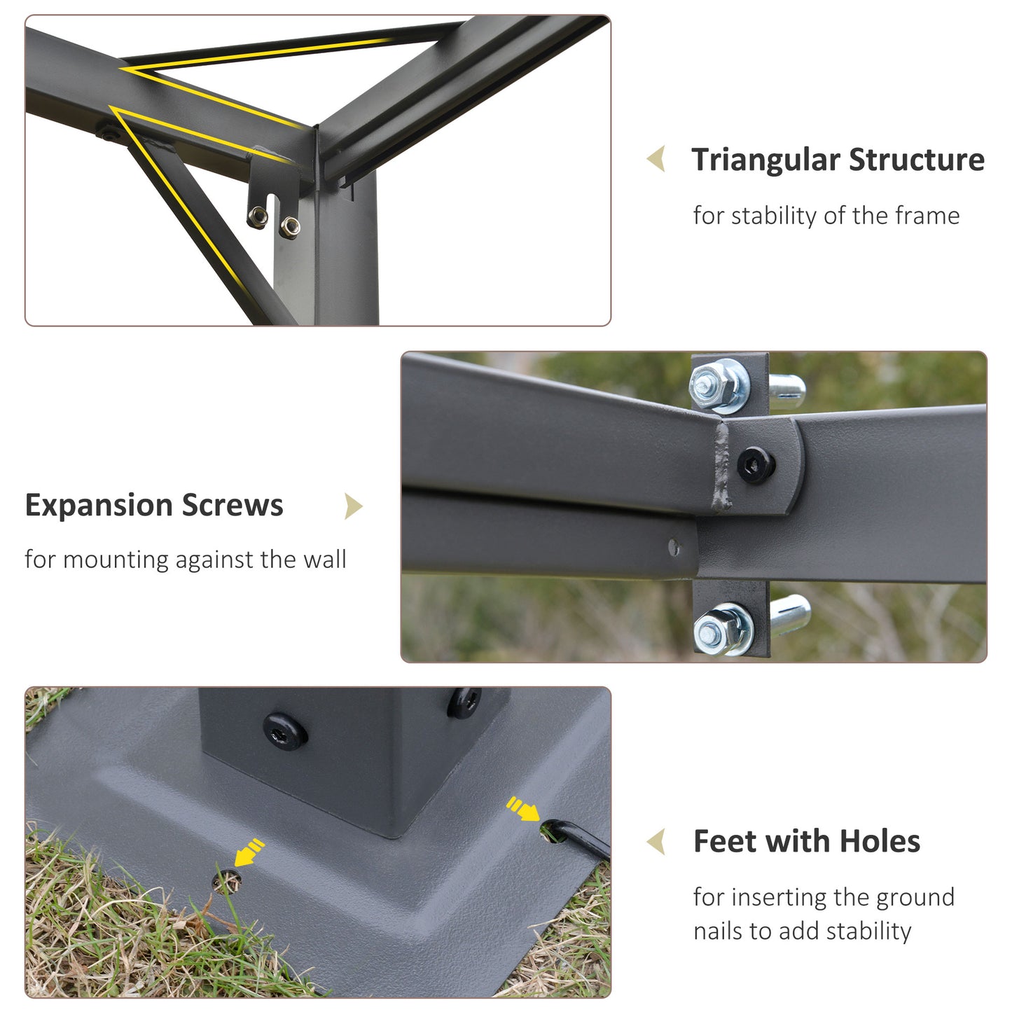 3 x 3(m) Outdoor Lean To Pergola Retractable Canopy Wall Mounted
