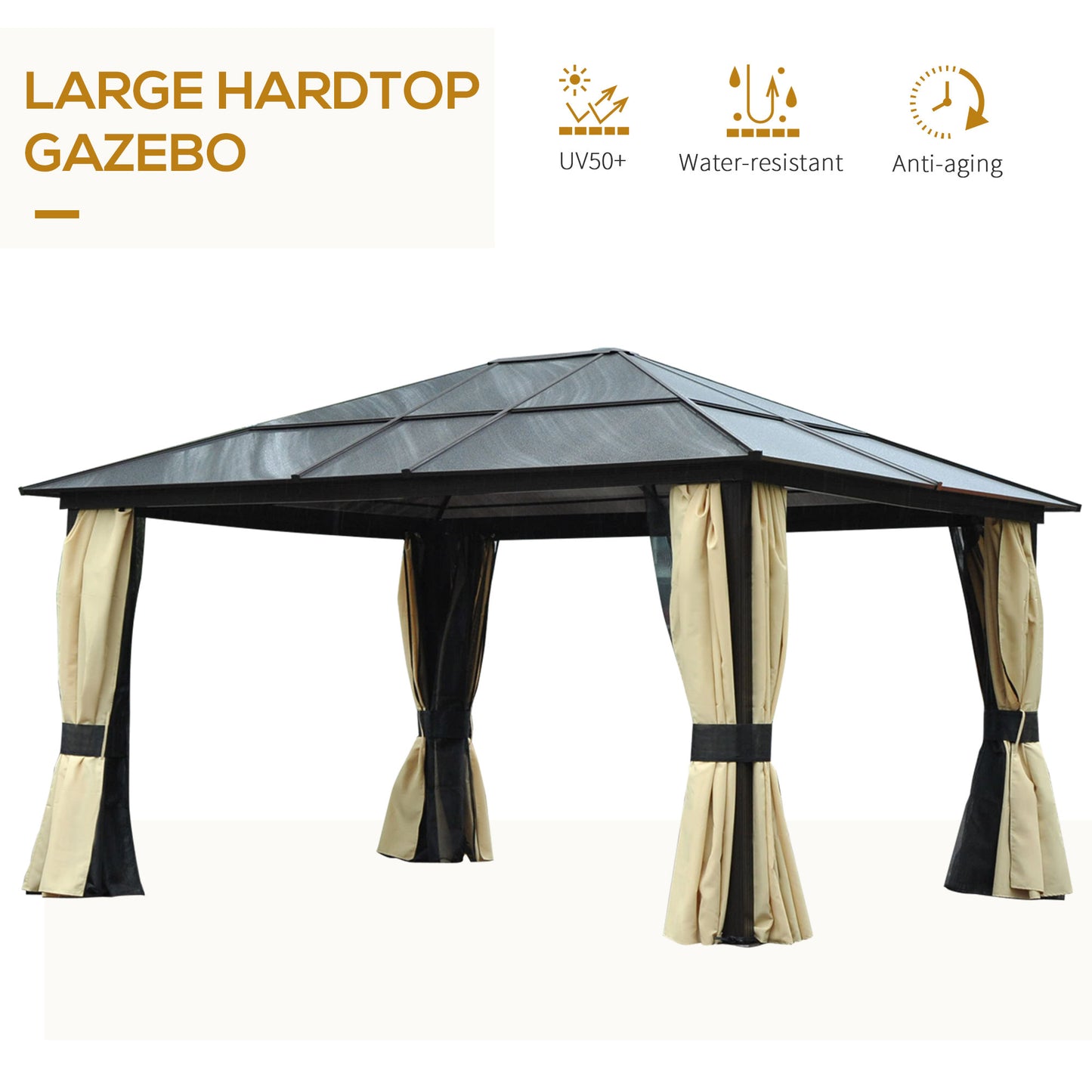3.6 x 4m Hardtop Gazebo Canopy with Polycarbonate Roof