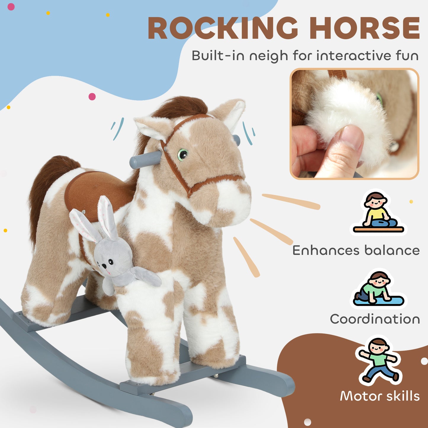 Baby Rocking Horse, Plush Animal Rocker with Realistic Sound and Toy