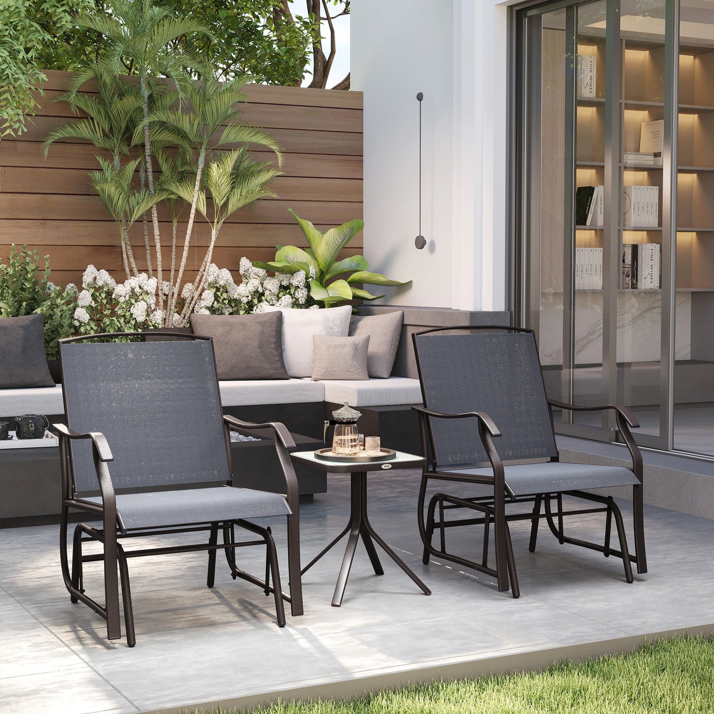 Glider Rocking Chair & Table Set 2 Single Seaters Rocker Garden