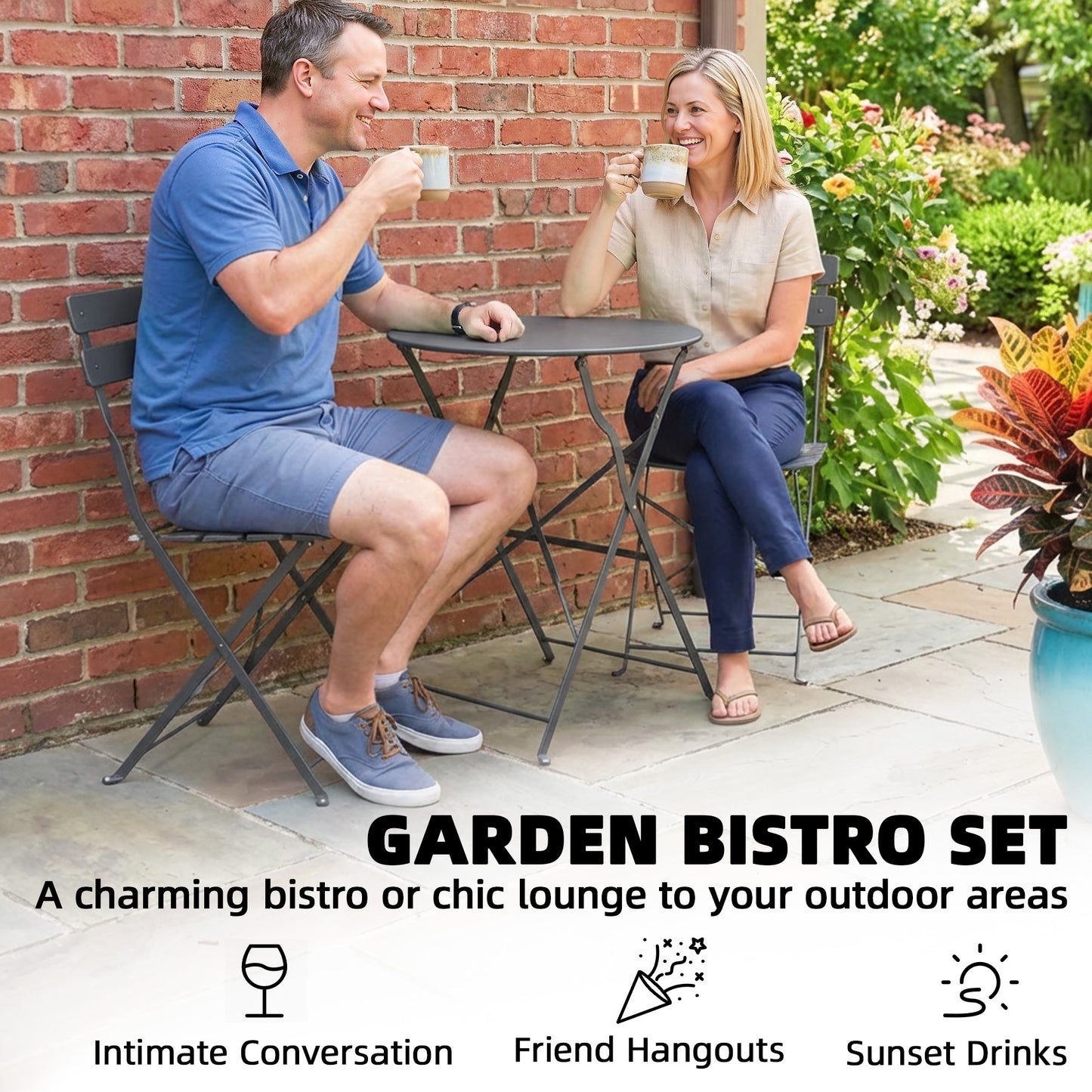 Folding Garden Bistro Set, Outdoor Round Bistro Table