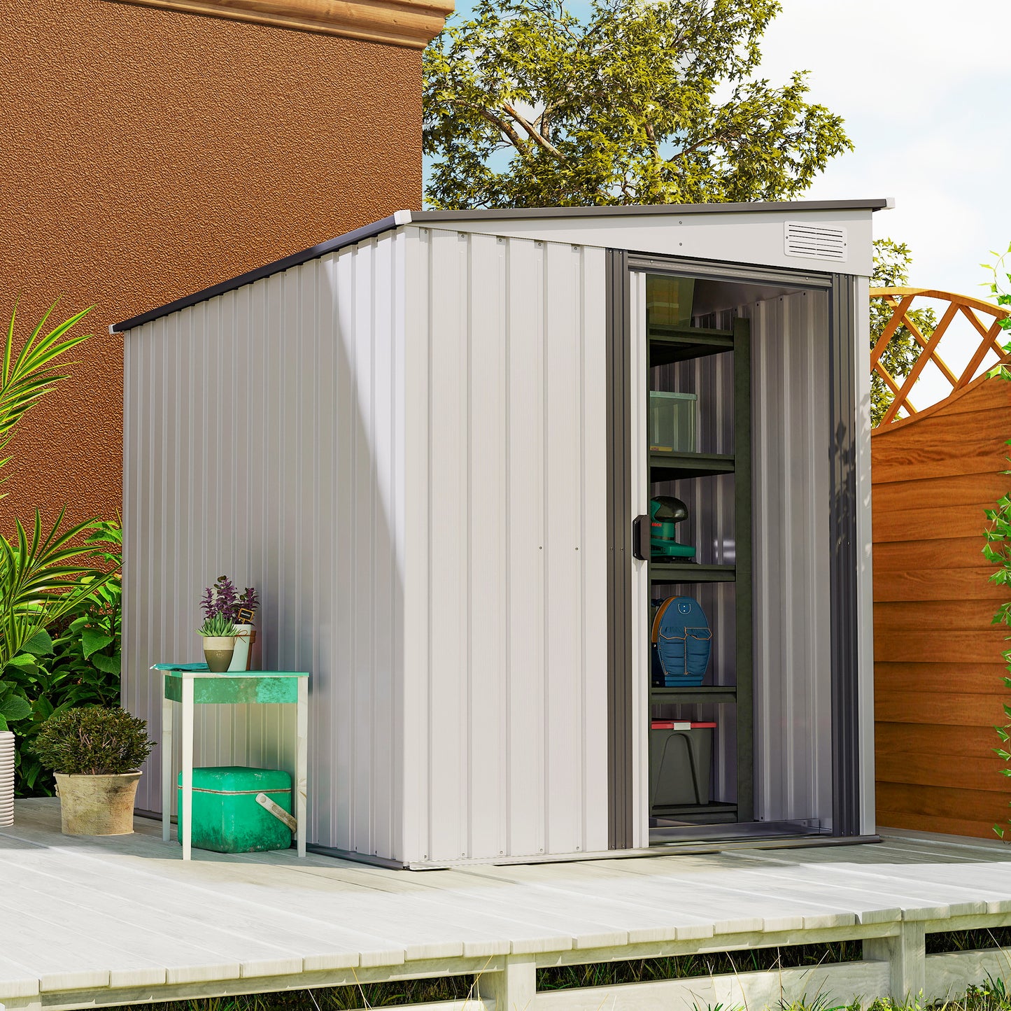 7 x 5ft Galvanised Metal Shed, with Sliding Door