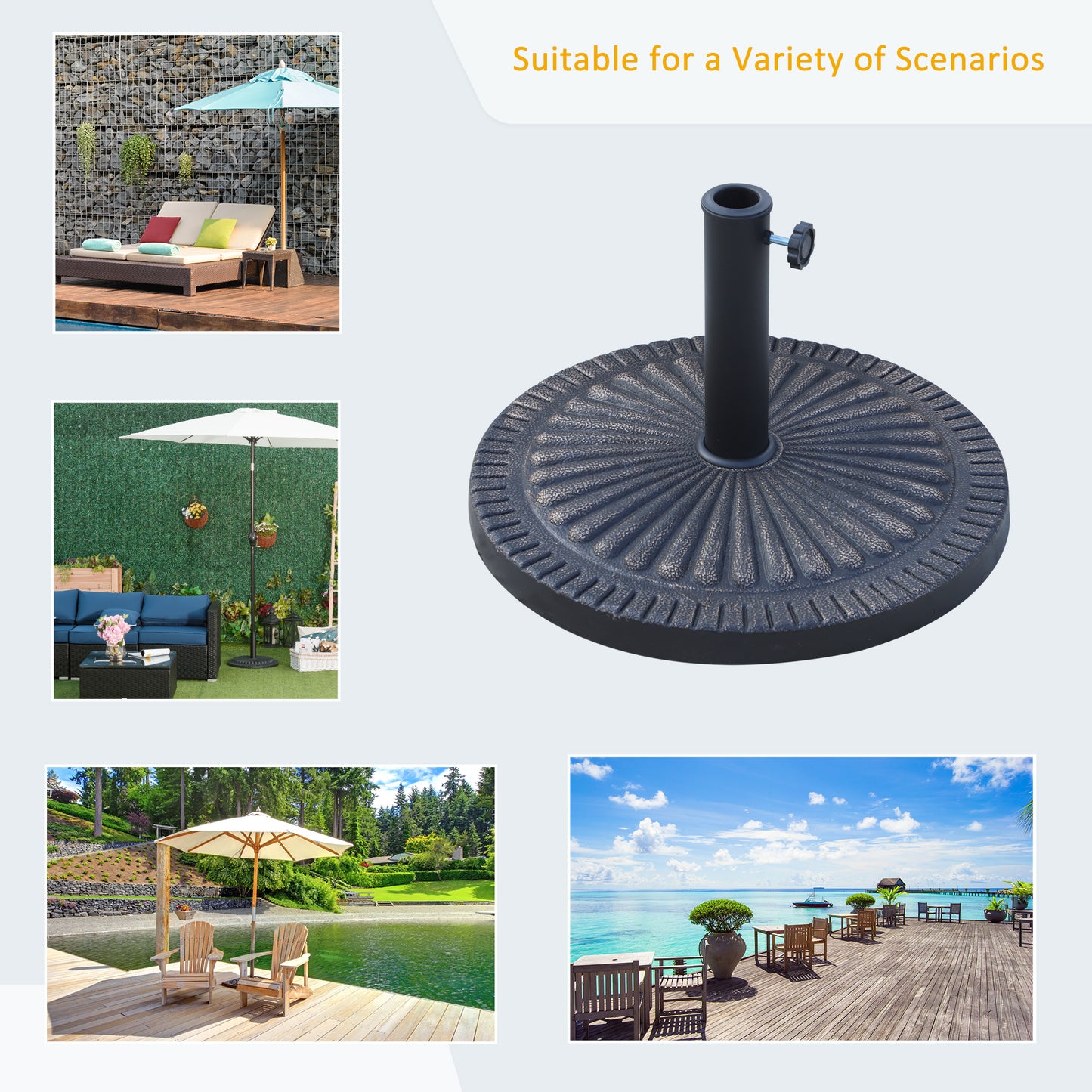 14kg Garden Parasol Base, Round Resin Sun Umbrella Base