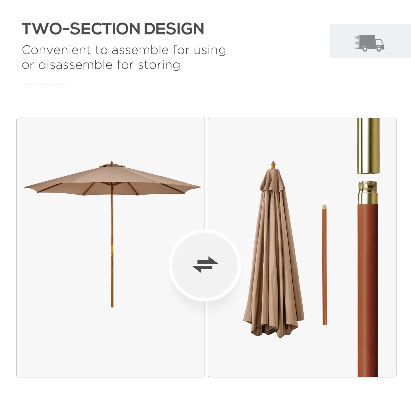3(m) Garden Umbrella Wooden Parasol 8 Ribs Bamboo Sun Shade Patio