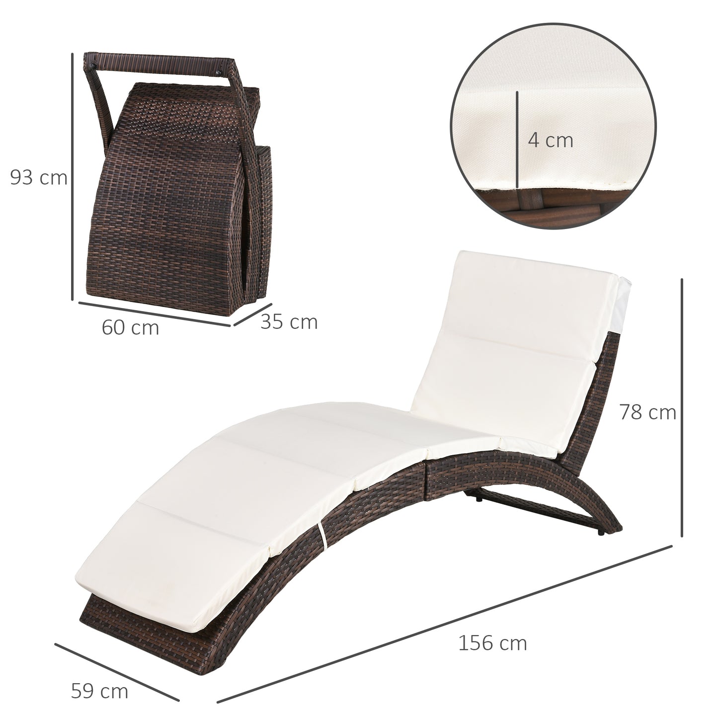 Folding Sun Lounger, PE Rattan Garden Lounger Chair