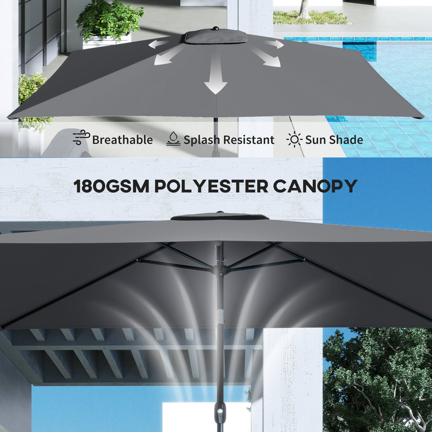 Garden Parasol, Parasol Umbrella with Crank Handle, Tilt Function