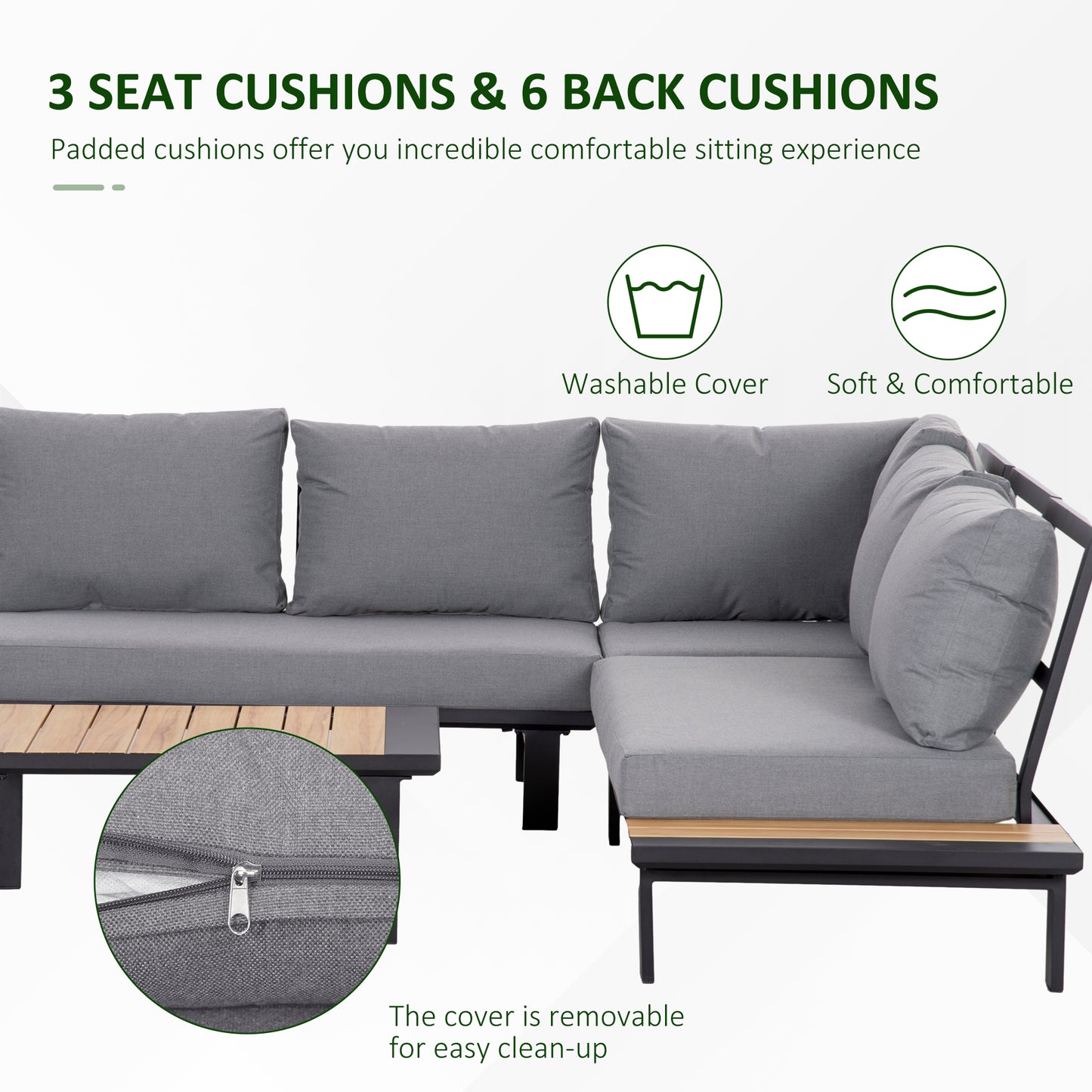 4 Pieces Aluminium Garden Furniture Set L Shape Sofa Set with Tables