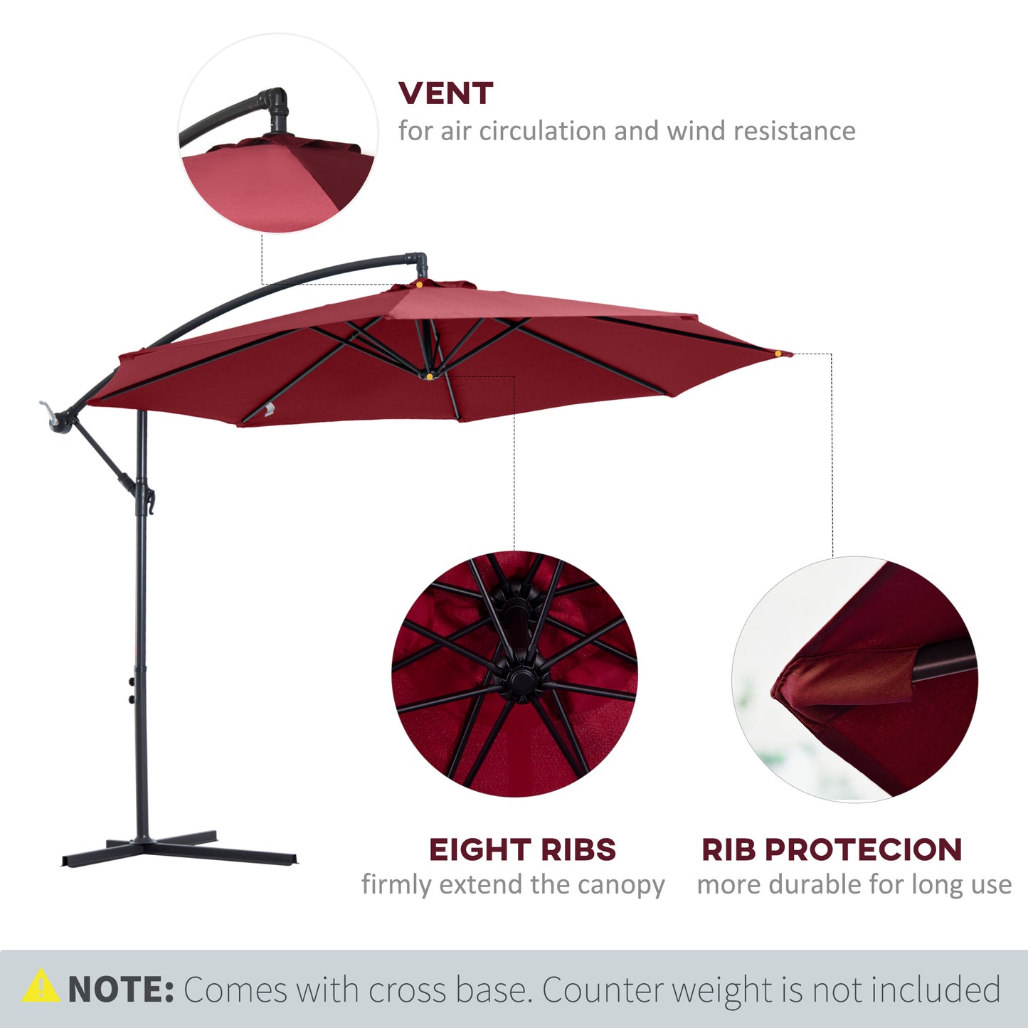 Cantilever Umbrella Parasol Hanging Banana Steel Dark Green 3M Patio