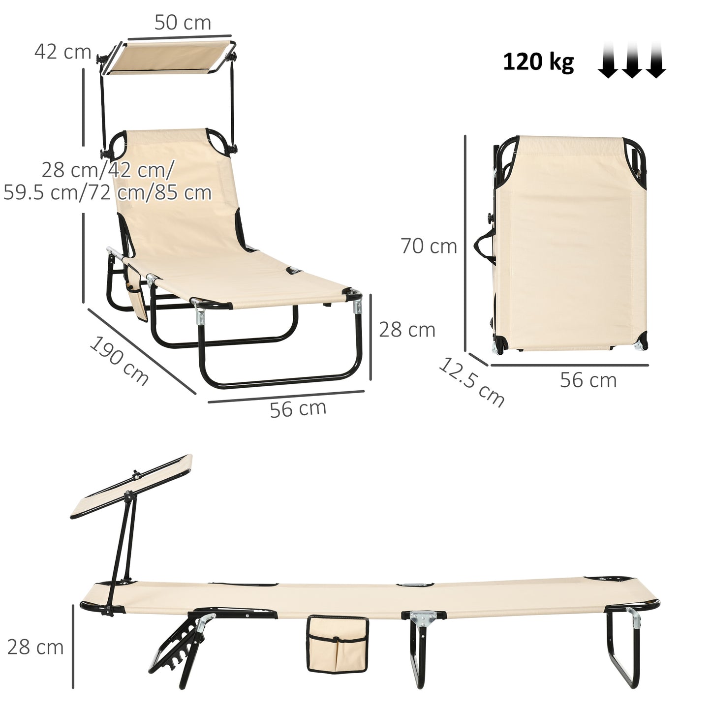 2 Piece Folding Sun Loungers with Canopy