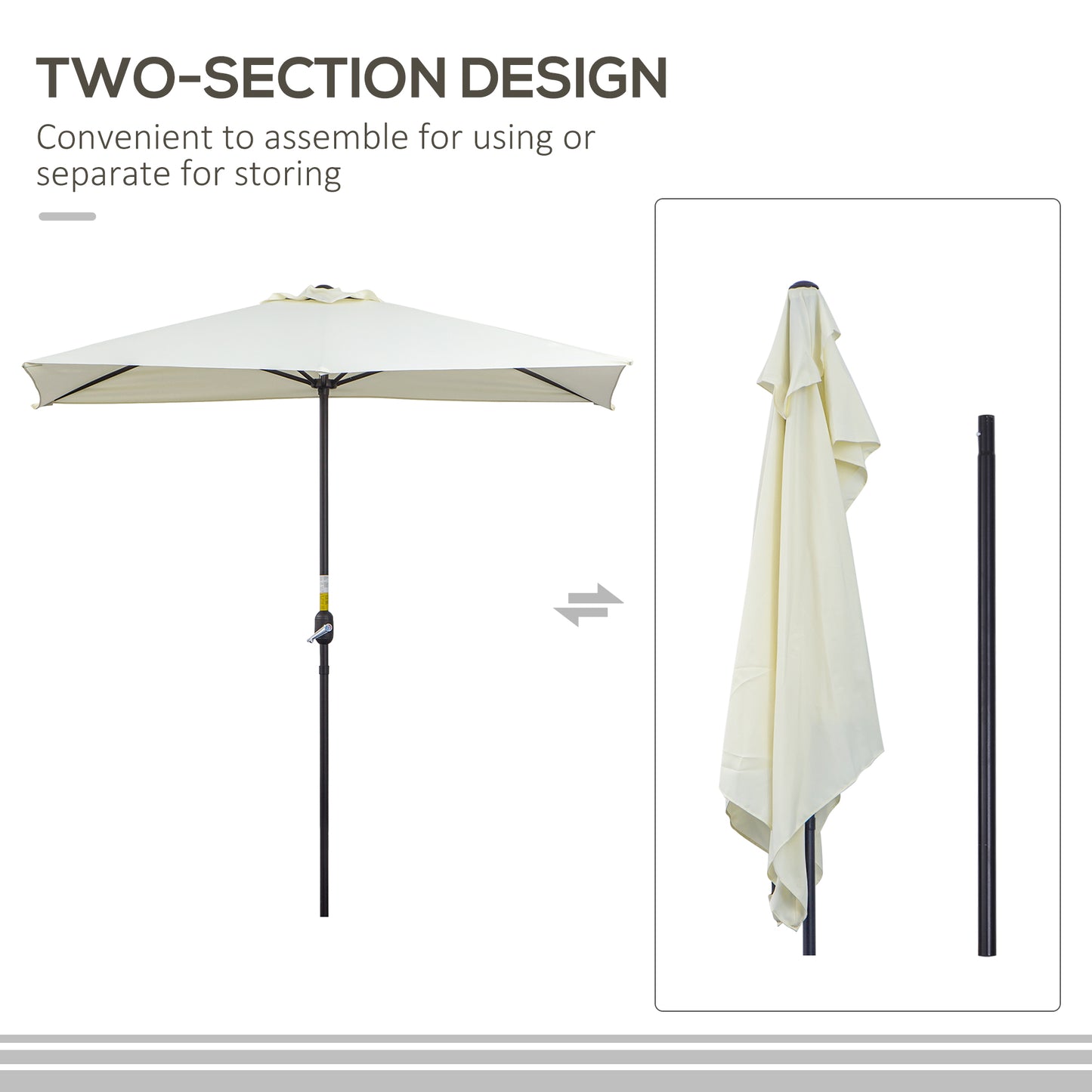 Balcony Half Parasol Semi Round Umbrella Patio Crank Handle (2.3 m